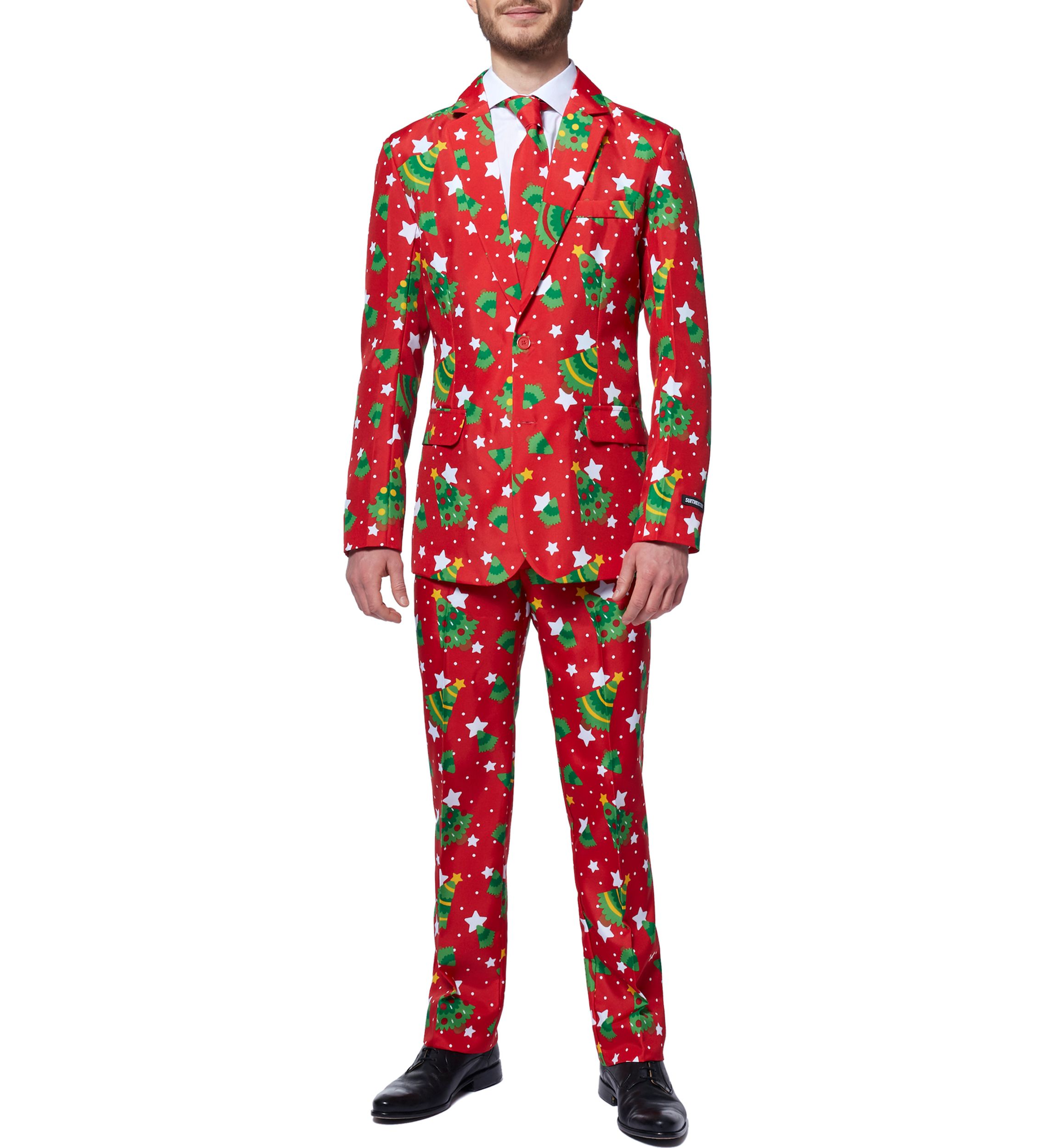Christmas Trees Stars Red  2 Piece Suit + Tie