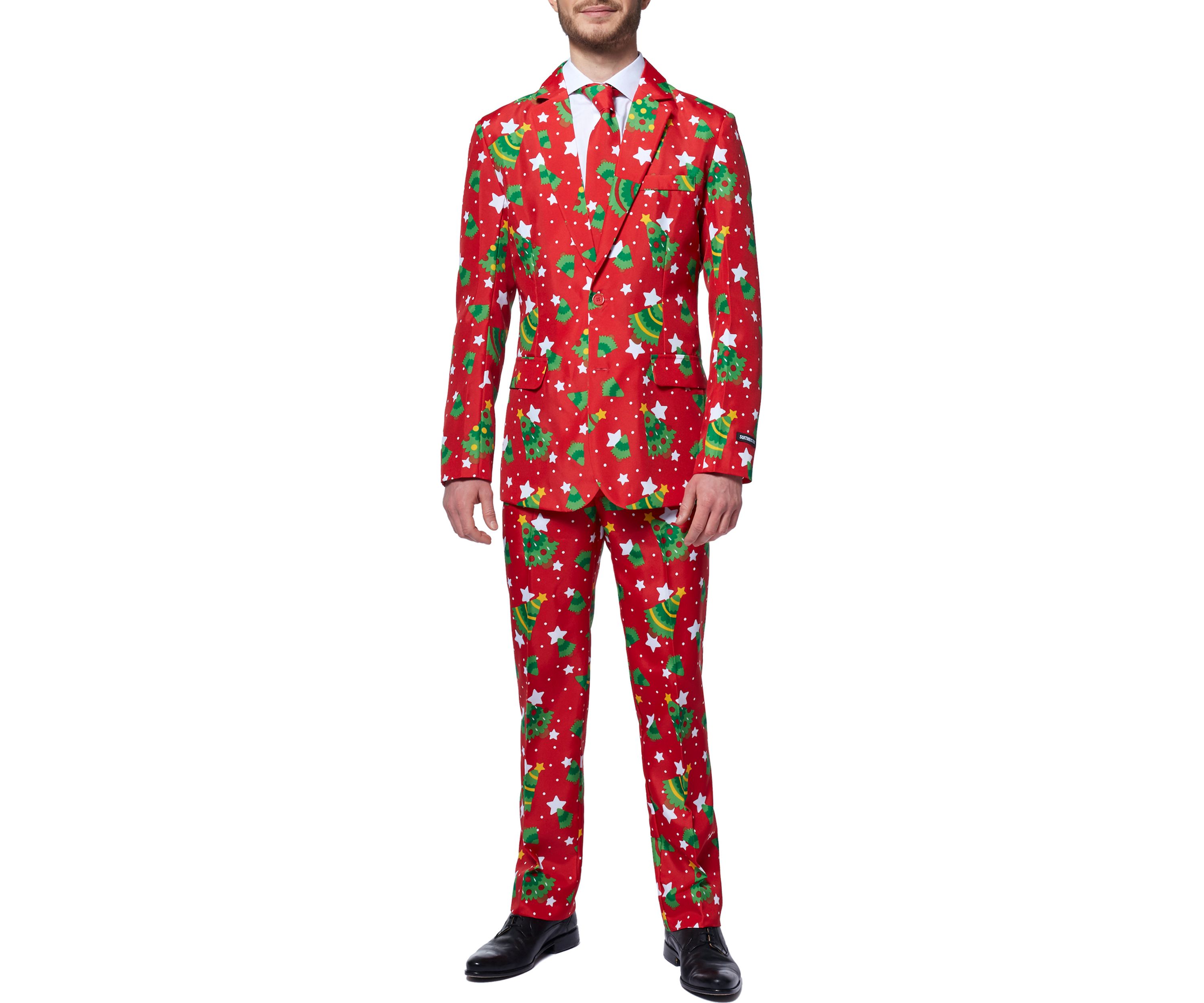 Christmas Trees Stars Red  2 Piece Suit + Tie