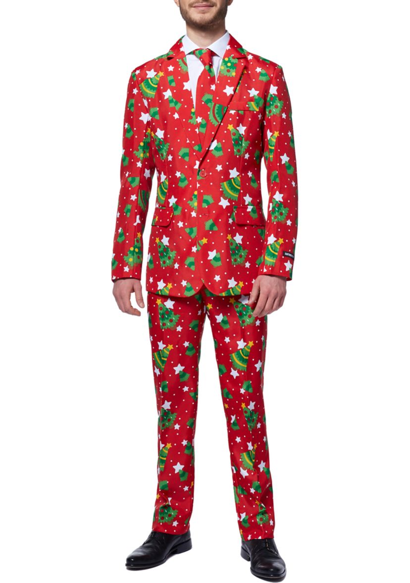 Christmas Trees Stars Red  2 Piece Suit + Tie