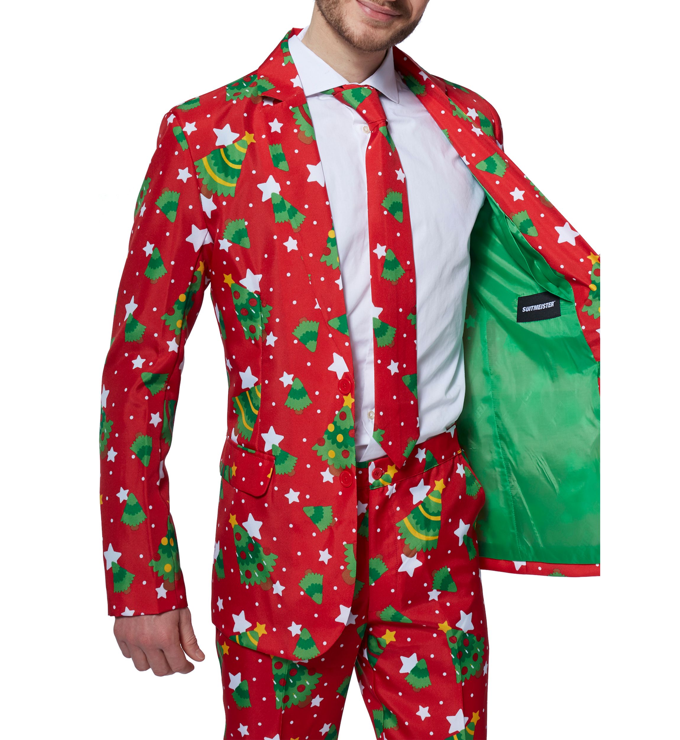 Christmas Trees Stars Red  2 Piece Suit + Tie