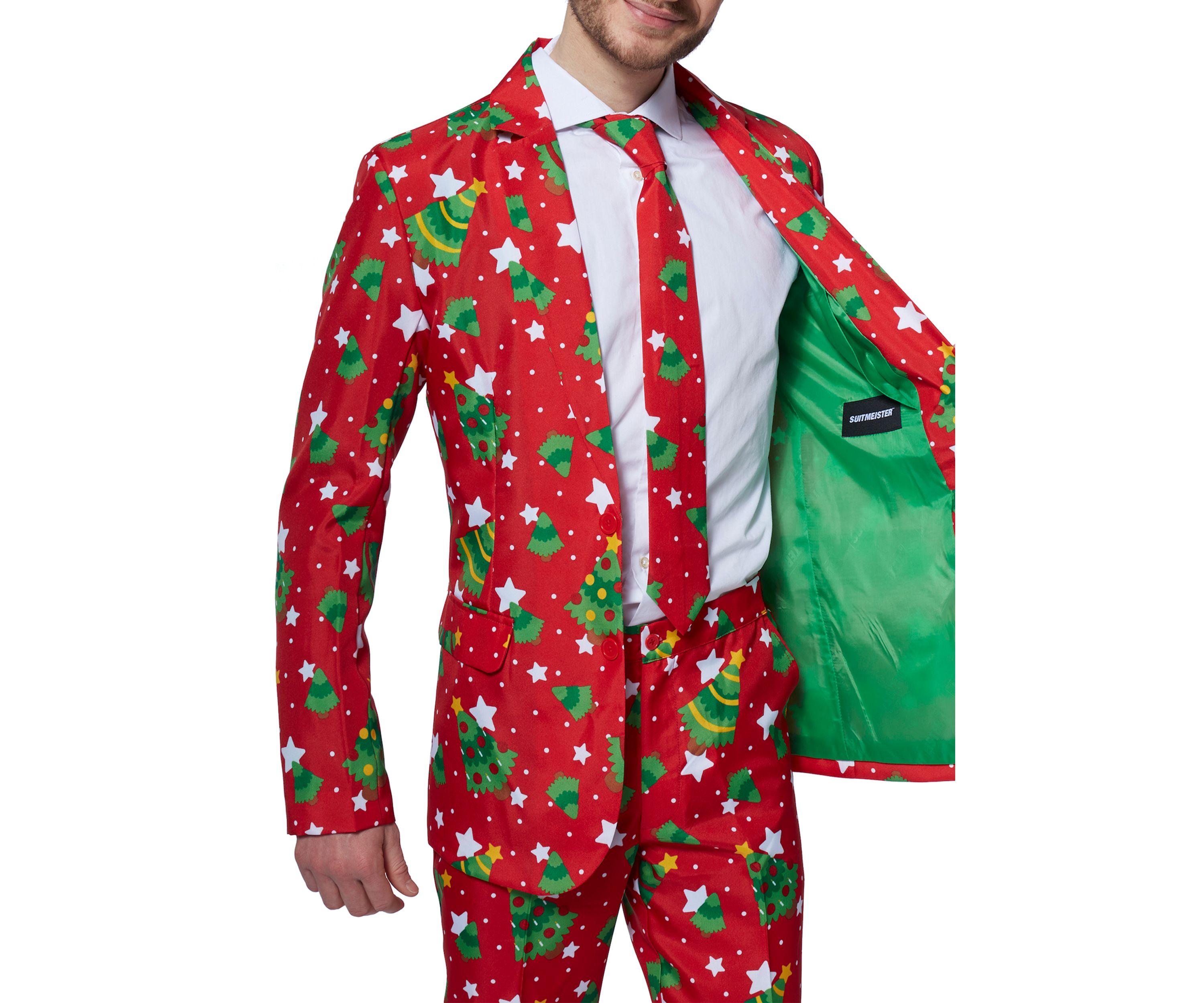 Christmas Trees Stars Red  2 Piece Suit + Tie