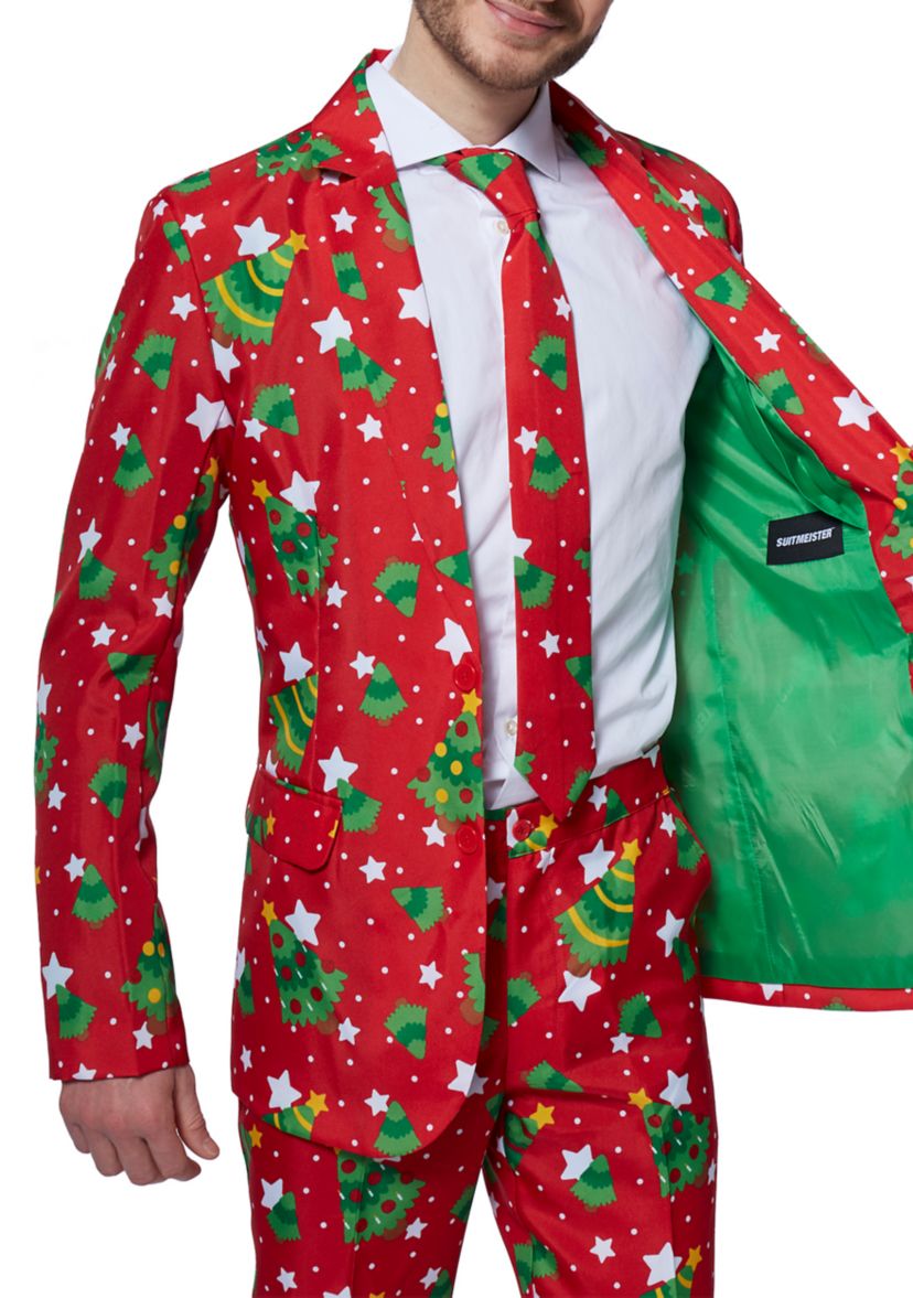 Christmas Trees Stars Red  2 Piece Suit + Tie