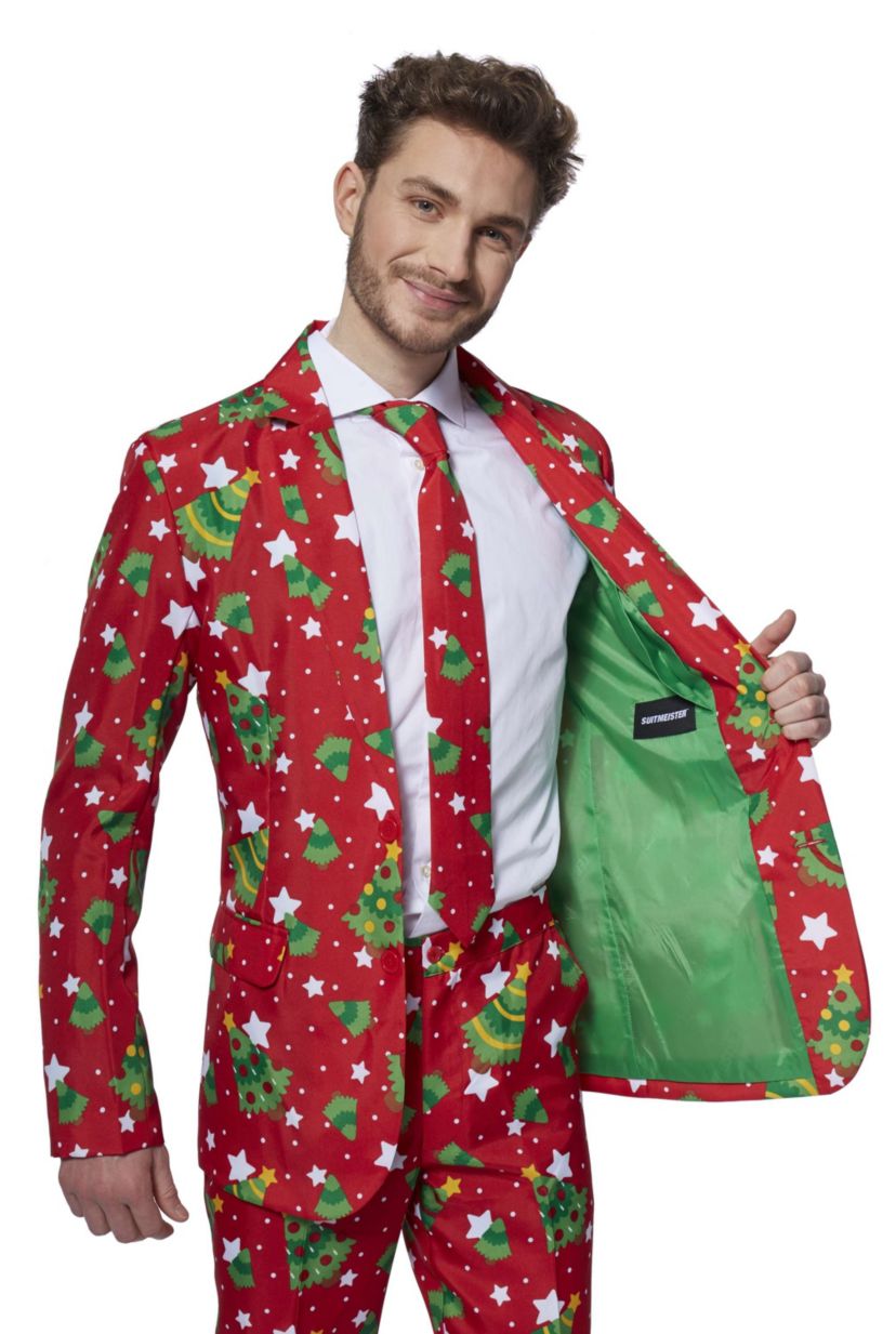 Christmas Trees Stars Red  2 Piece Suit + Tie