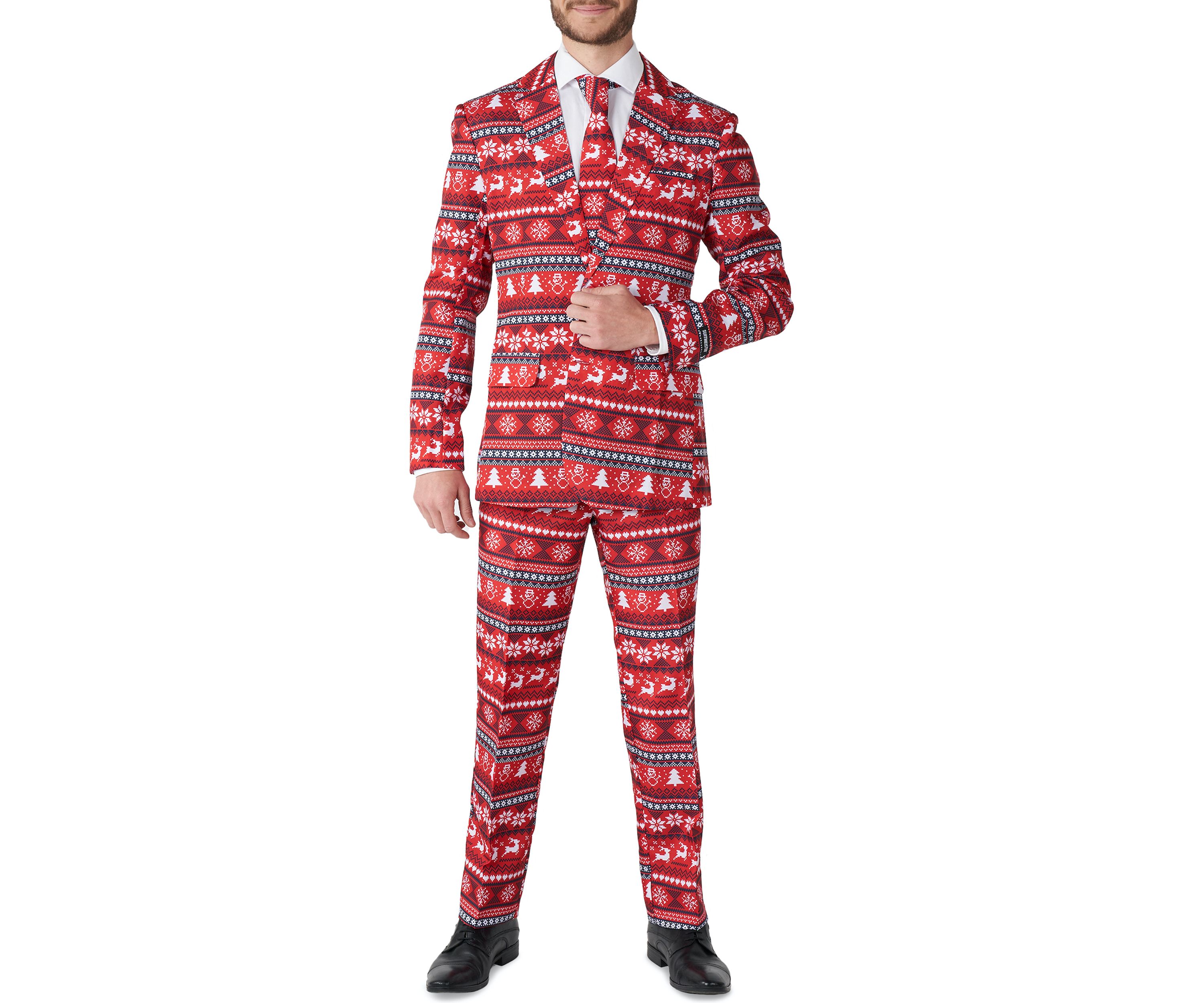 Nordic Pixel Red  2 Piece Suit + Tie