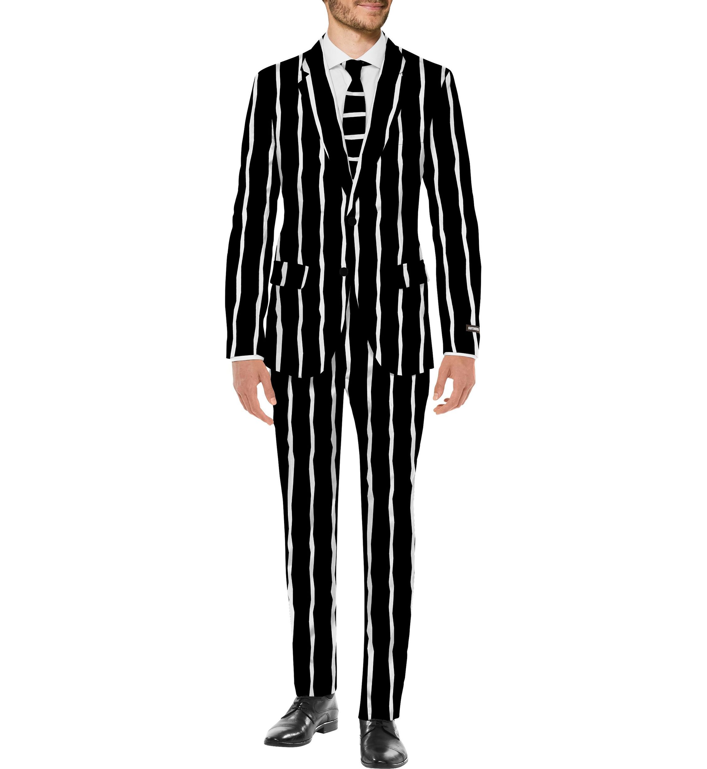 Oversized Pinstripe Black  2 Piece Suit + Tie