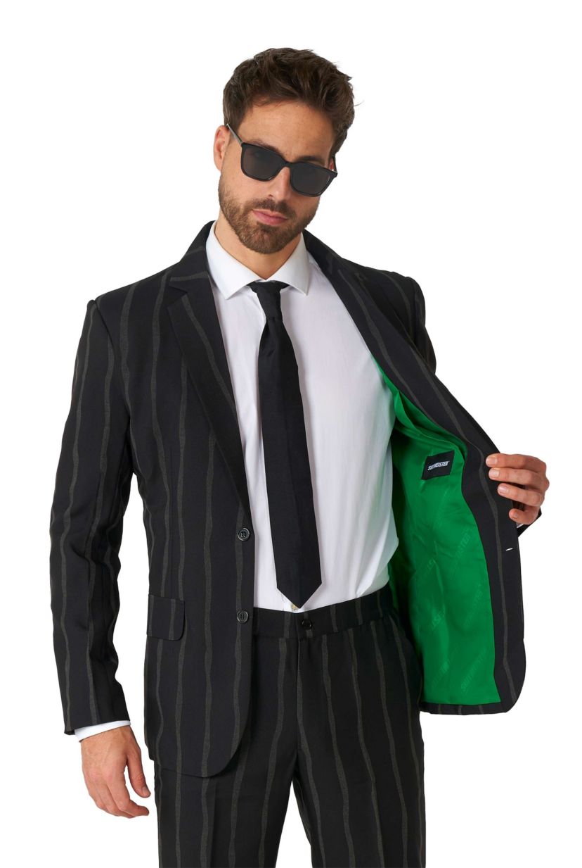 Oversized Pinstripe Black  2 Piece Suit + Tie