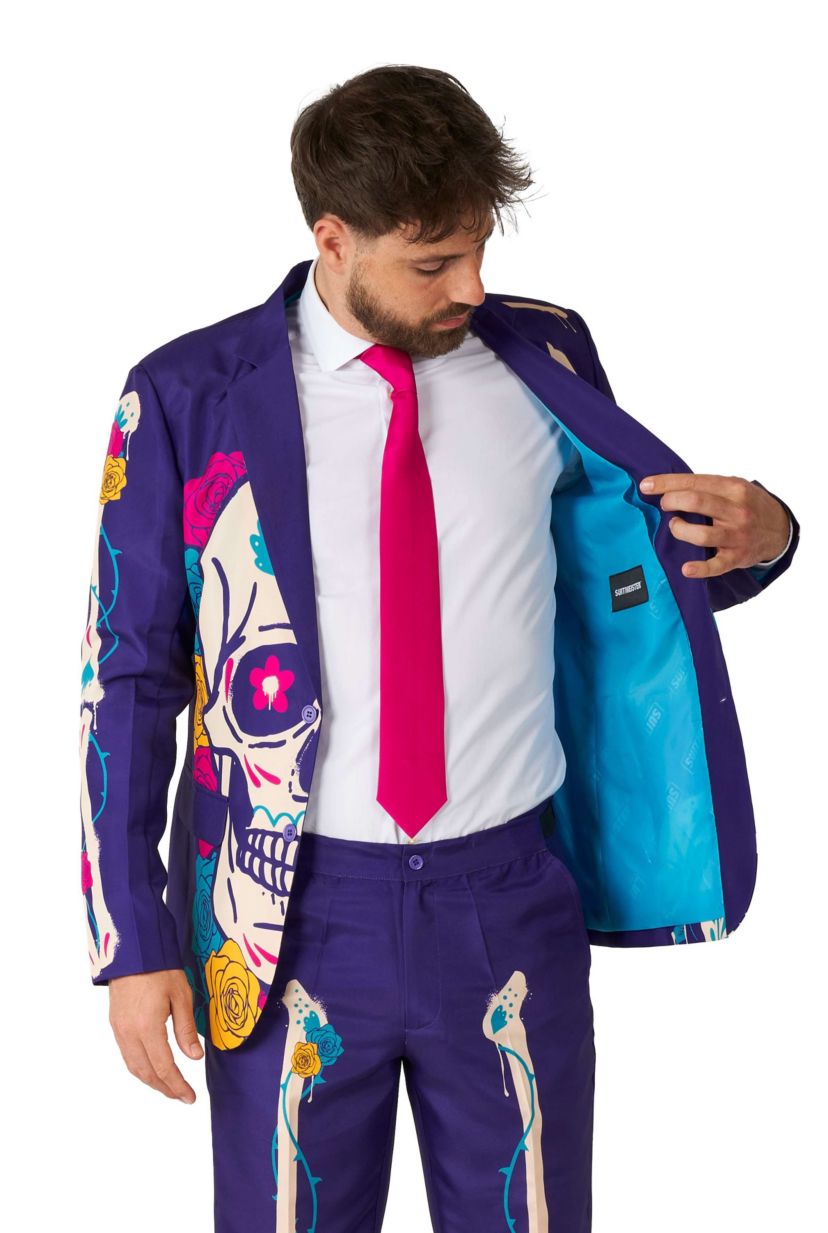 Sugar Skull Purple  2 Piece Suit + Tie