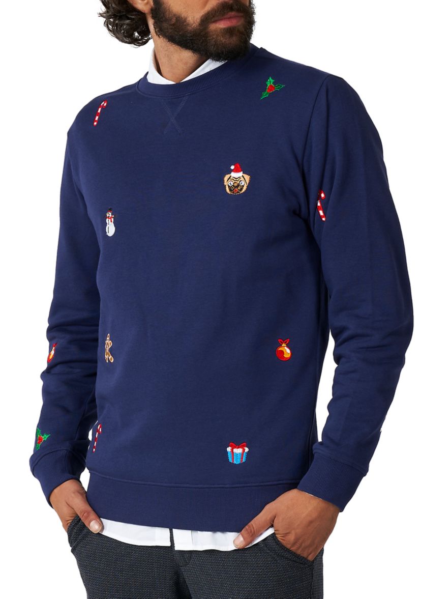 OppoSuits Deluxe Christmas Sweatshirt for Men - X- Mas Icons - Navy - With Stylish Christmas Icons - Long Sleeve - Crew Neck