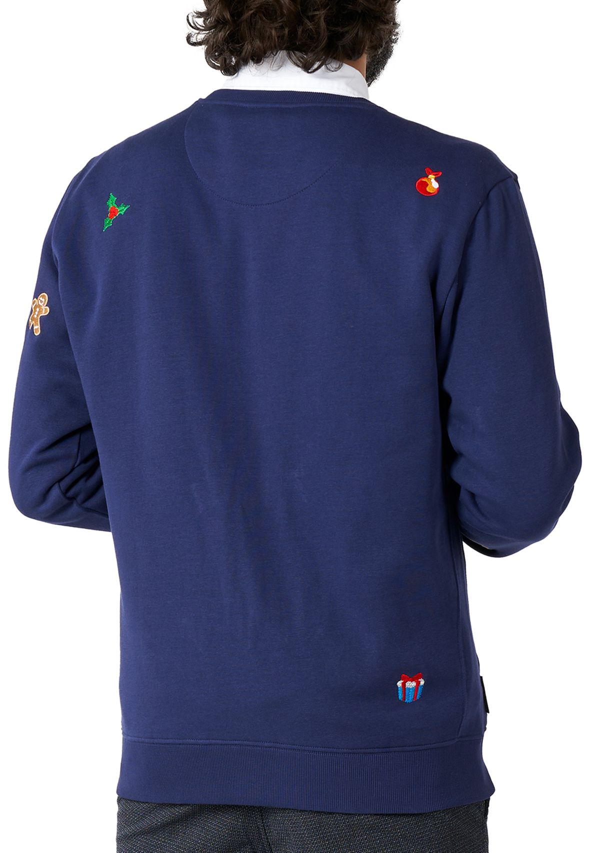 OppoSuits Deluxe Christmas Sweatshirt for Men - X- Mas Icons - Navy - With Stylish Christmas Icons - Long Sleeve - Crew Neck