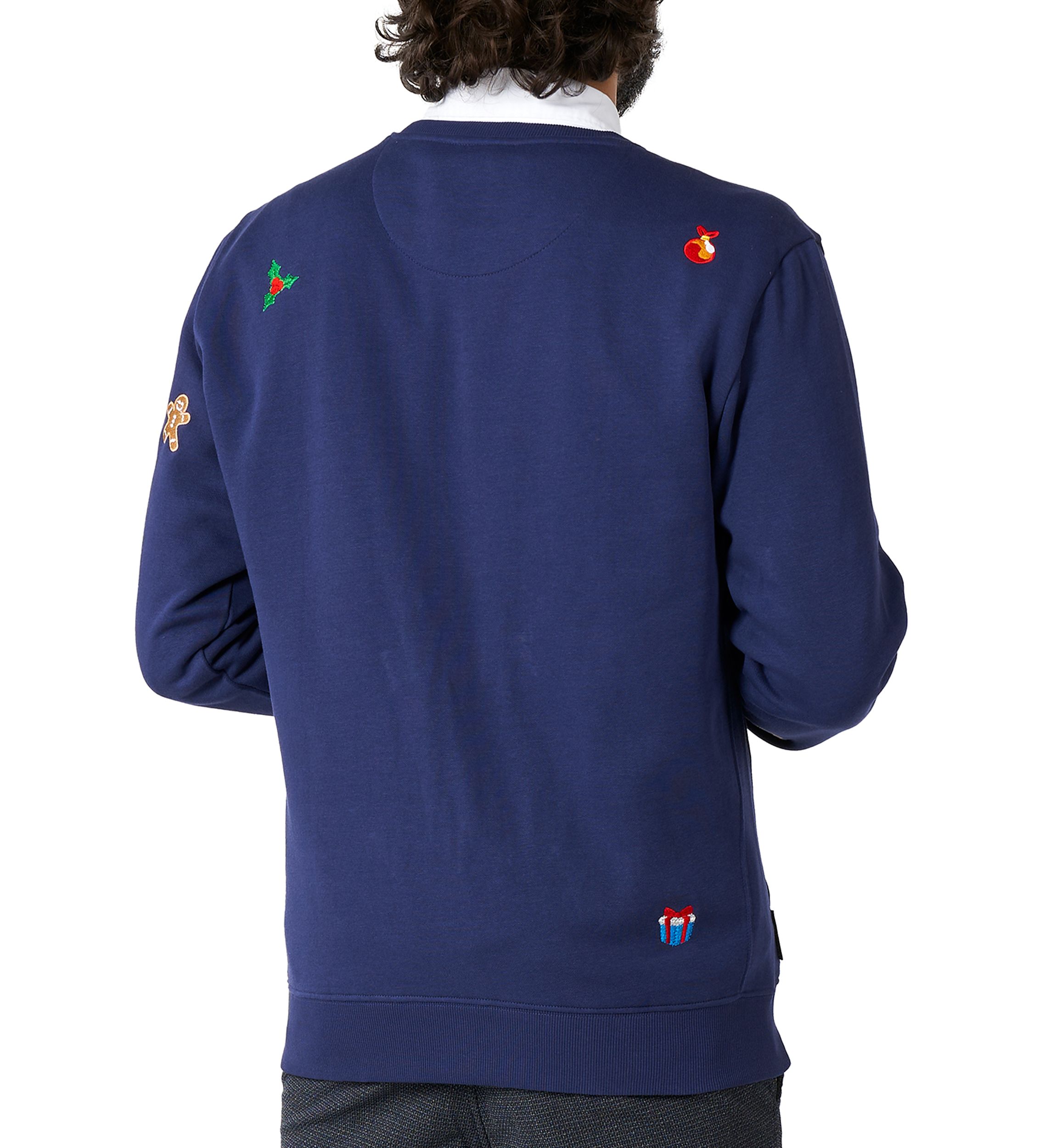 OppoSuits Deluxe Christmas Sweatshirt for Men - X- Mas Icons - Navy - With Stylish Christmas Icons - Long Sleeve - Crew Neck