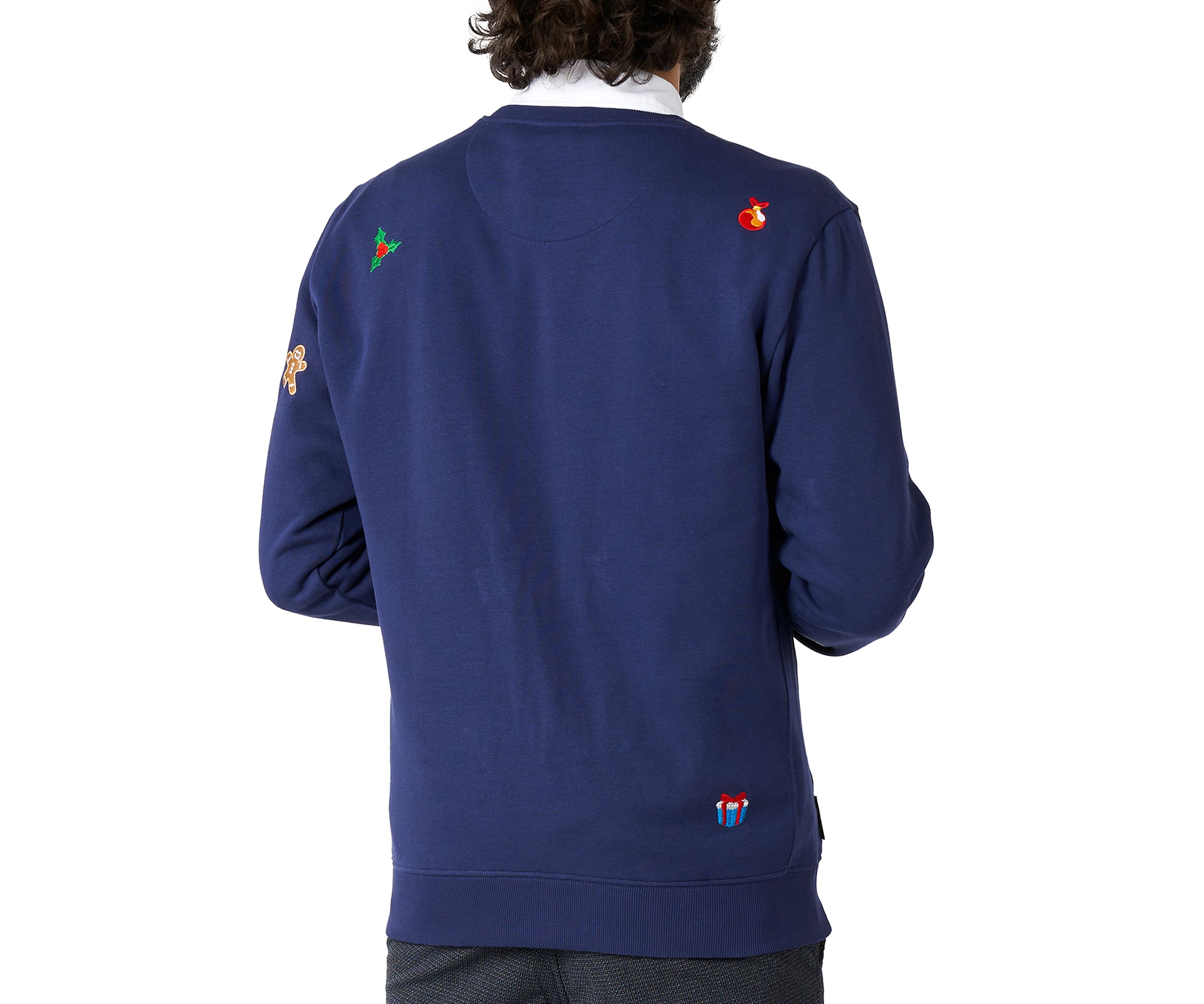 OppoSuits Deluxe Christmas Sweatshirt for Men - X- Mas Icons - Navy - With Stylish Christmas Icons - Long Sleeve - Crew Neck