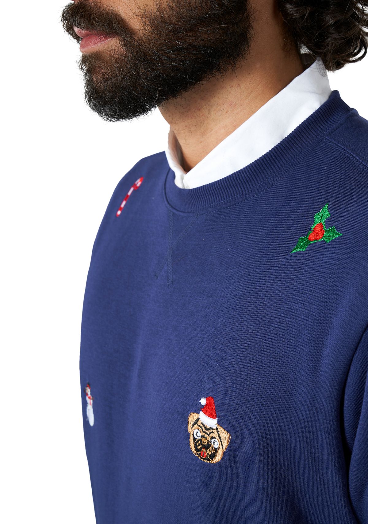 OppoSuits Deluxe Christmas Sweatshirt for Men - X- Mas Icons - Navy - With Stylish Christmas Icons - Long Sleeve - Crew Neck