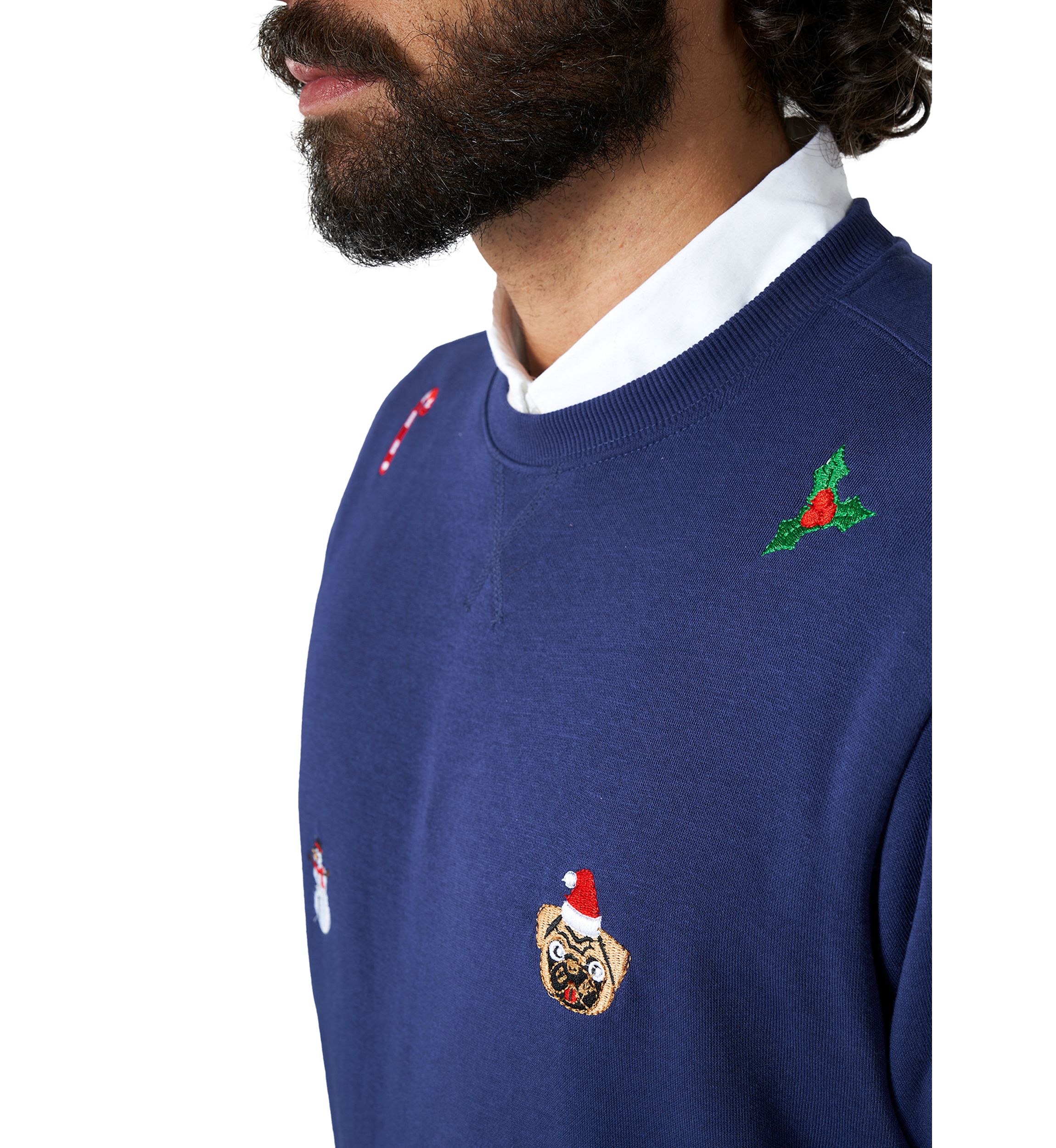 OppoSuits Deluxe Christmas Sweatshirt for Men - X- Mas Icons - Navy - With Stylish Christmas Icons - Long Sleeve - Crew Neck