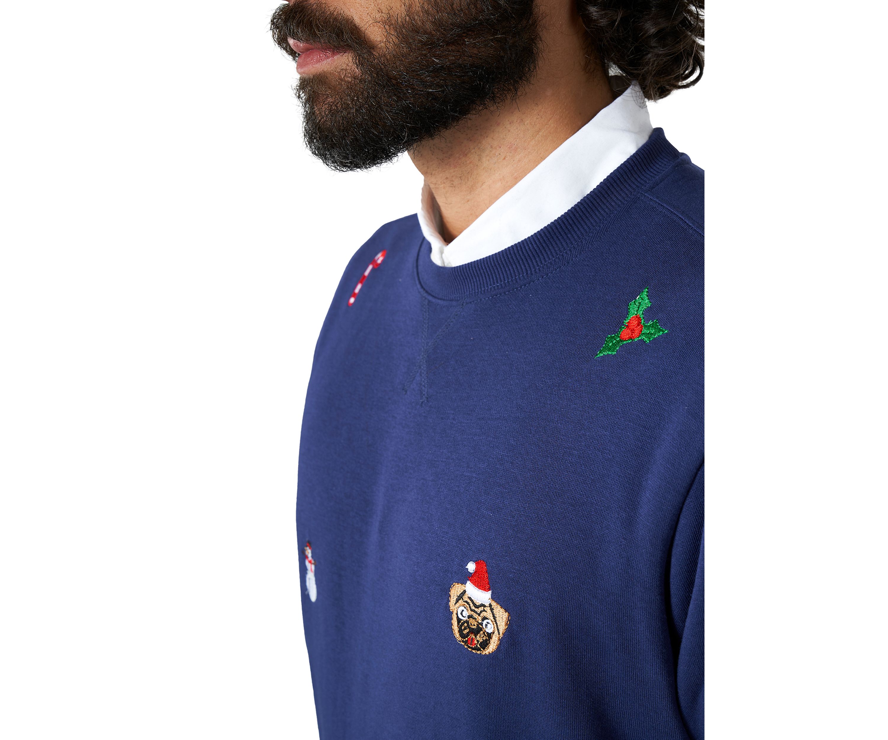 OppoSuits Deluxe Christmas Sweatshirt for Men - X- Mas Icons - Navy - With Stylish Christmas Icons - Long Sleeve - Crew Neck