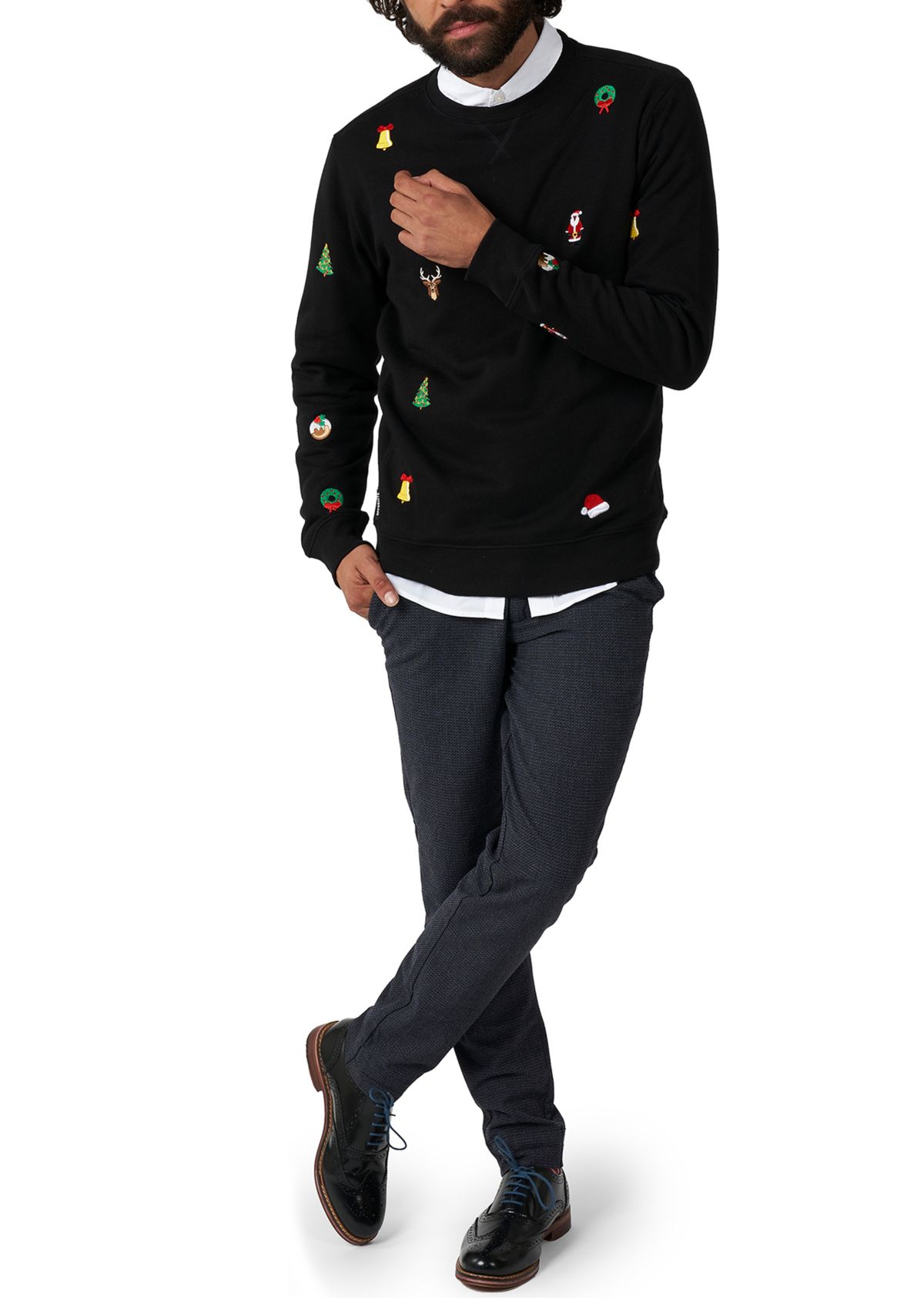 OppoSuits Deluxe Christmas Sweatshirt for Men - X- Mas Icons - Black - With Stylish Christmas Icons - Long Sleeve - Crew Neck