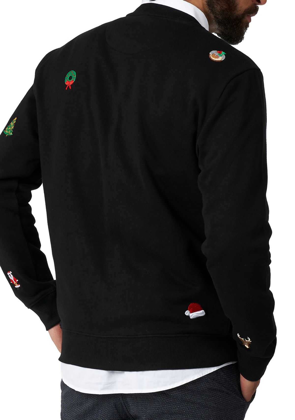 OppoSuits Deluxe Christmas Sweatshirt for Men - X- Mas Icons - Black - With Stylish Christmas Icons - Long Sleeve - Crew Neck