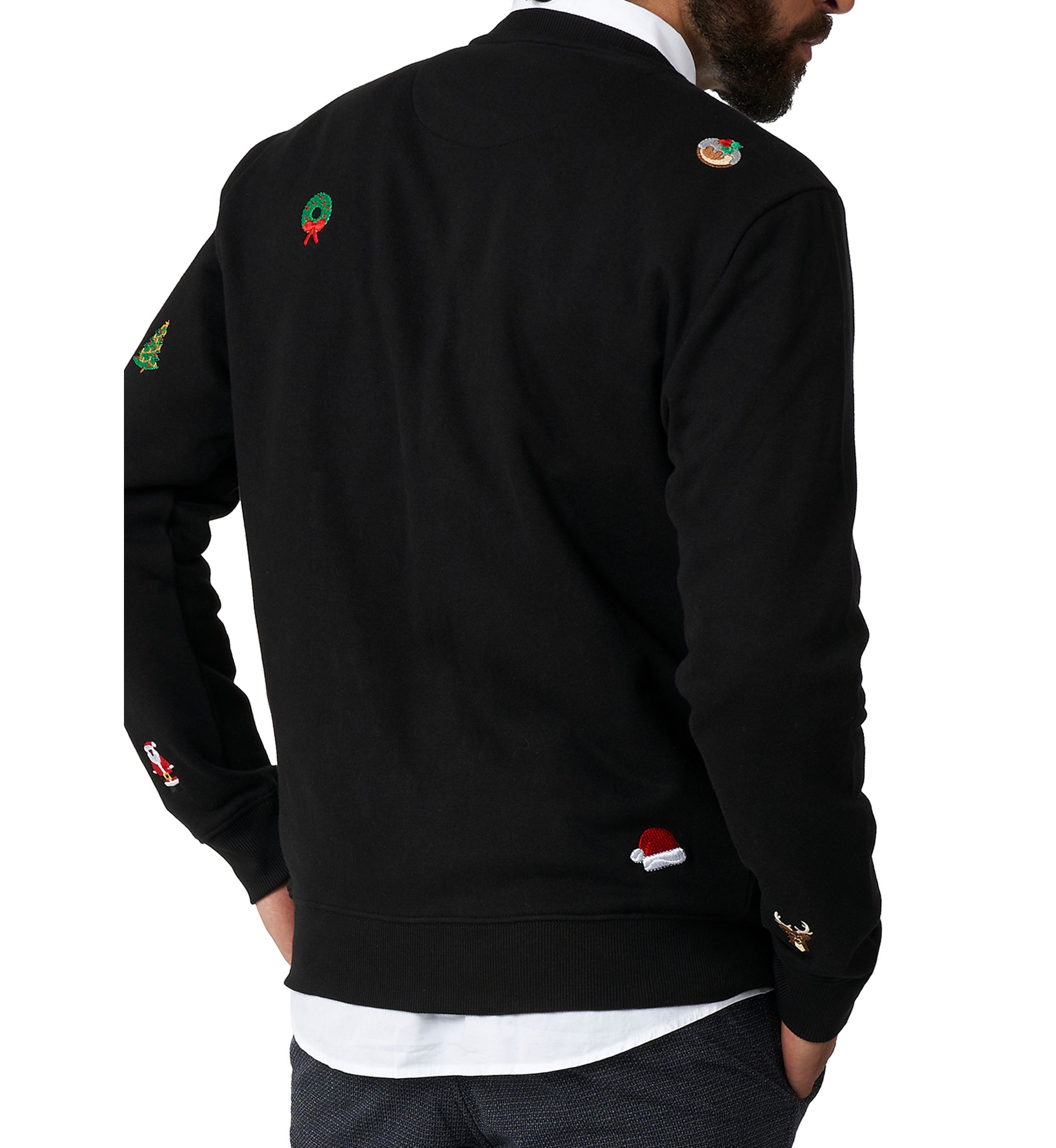 OppoSuits Deluxe Christmas Sweatshirt for Men - X- Mas Icons - Black - With Stylish Christmas Icons - Long Sleeve - Crew Neck
