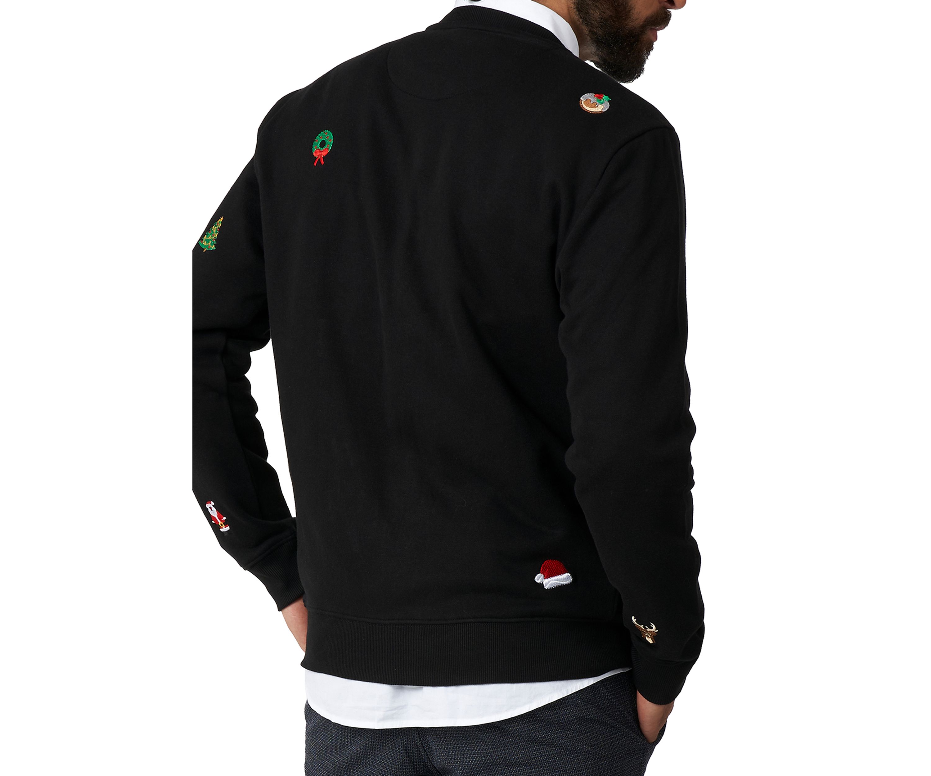 OppoSuits Deluxe Christmas Sweatshirt for Men - X- Mas Icons - Black - With Stylish Christmas Icons - Long Sleeve - Crew Neck