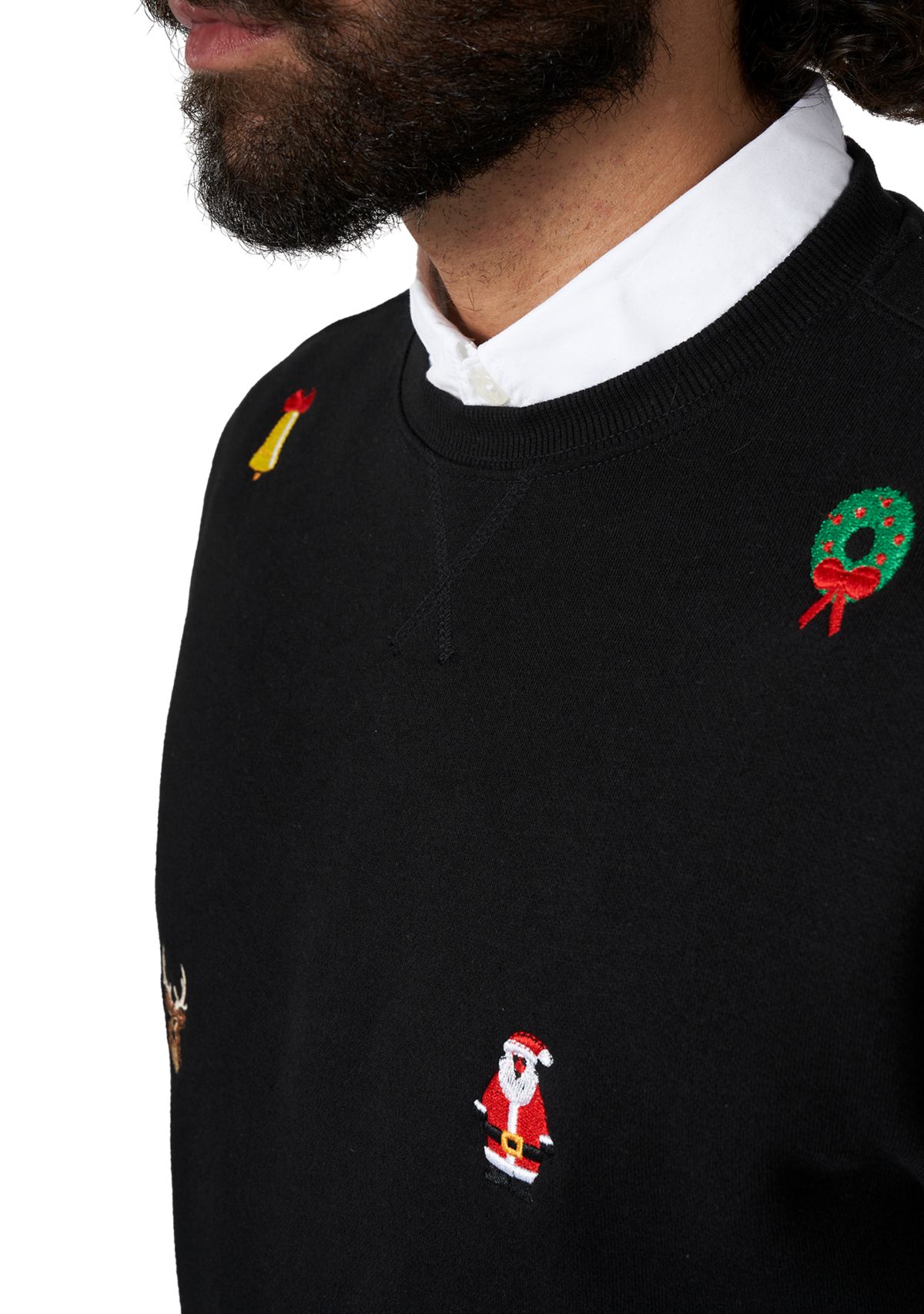 OppoSuits Deluxe Christmas Sweatshirt for Men - X- Mas Icons - Black - With Stylish Christmas Icons - Long Sleeve - Crew Neck