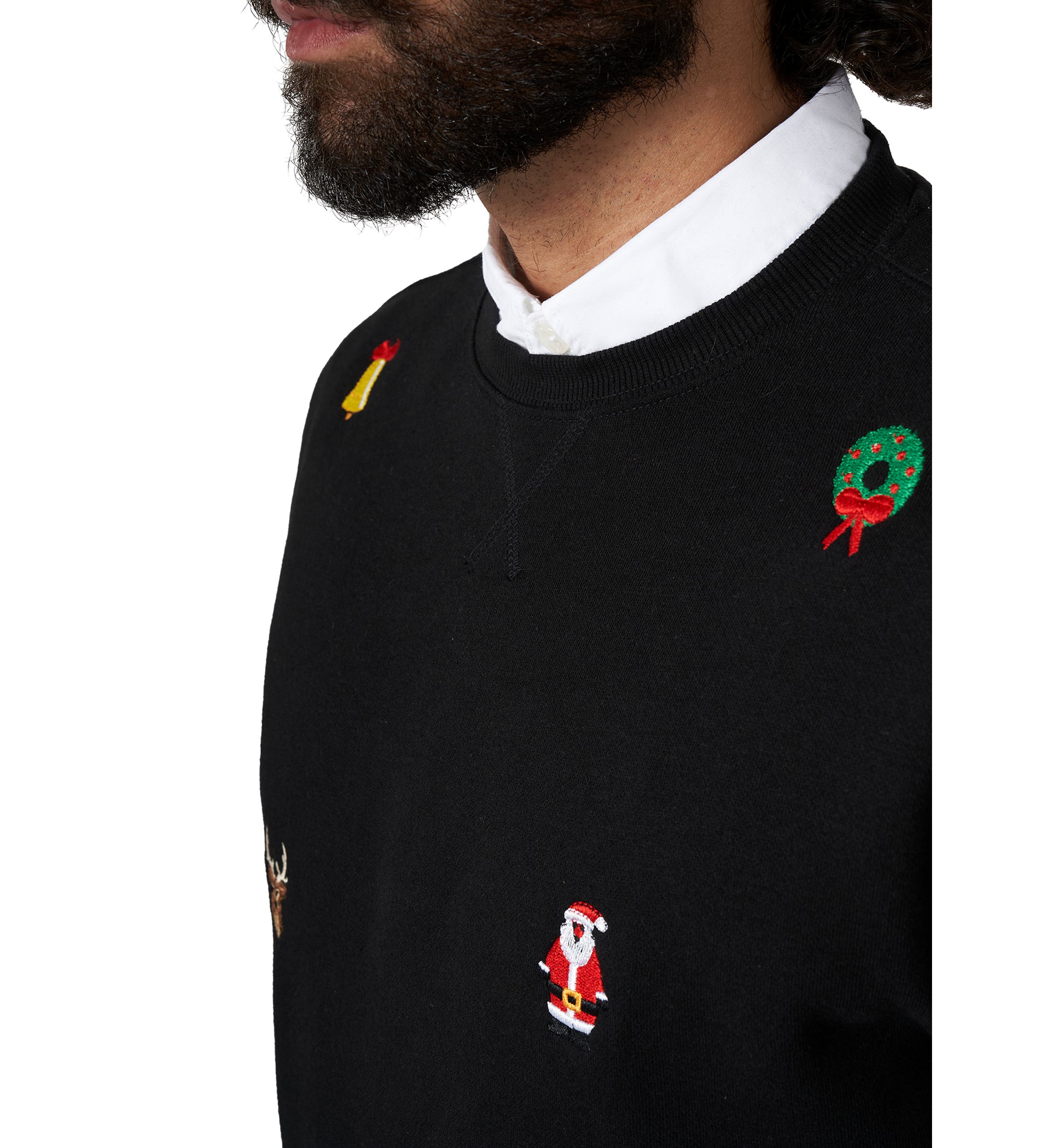 OppoSuits Deluxe Christmas Sweatshirt for Men - X- Mas Icons - Black - With Stylish Christmas Icons - Long Sleeve - Crew Neck