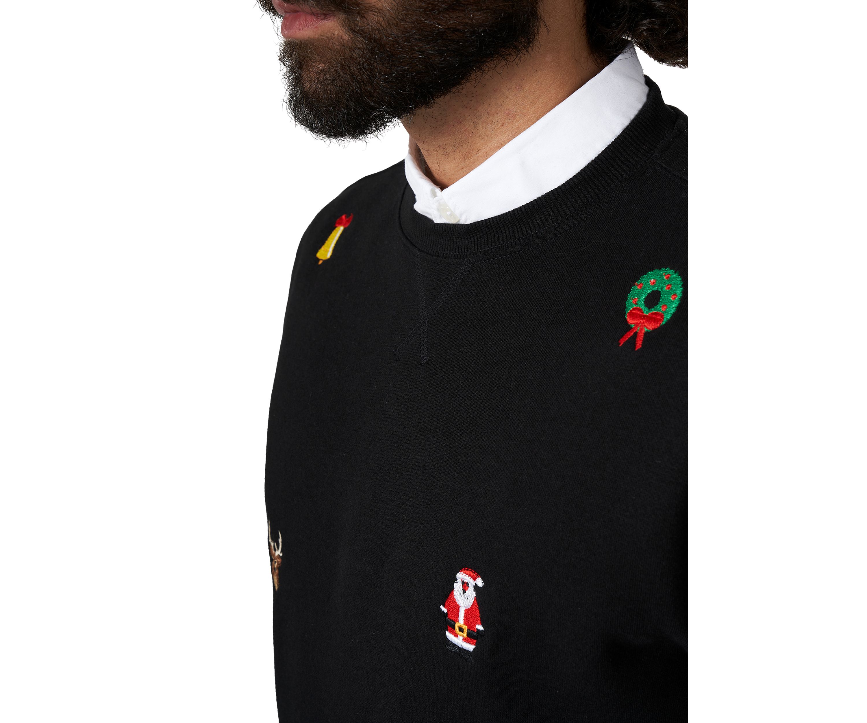 OppoSuits Deluxe Christmas Sweatshirt for Men - X- Mas Icons - Black - With Stylish Christmas Icons - Long Sleeve - Crew Neck