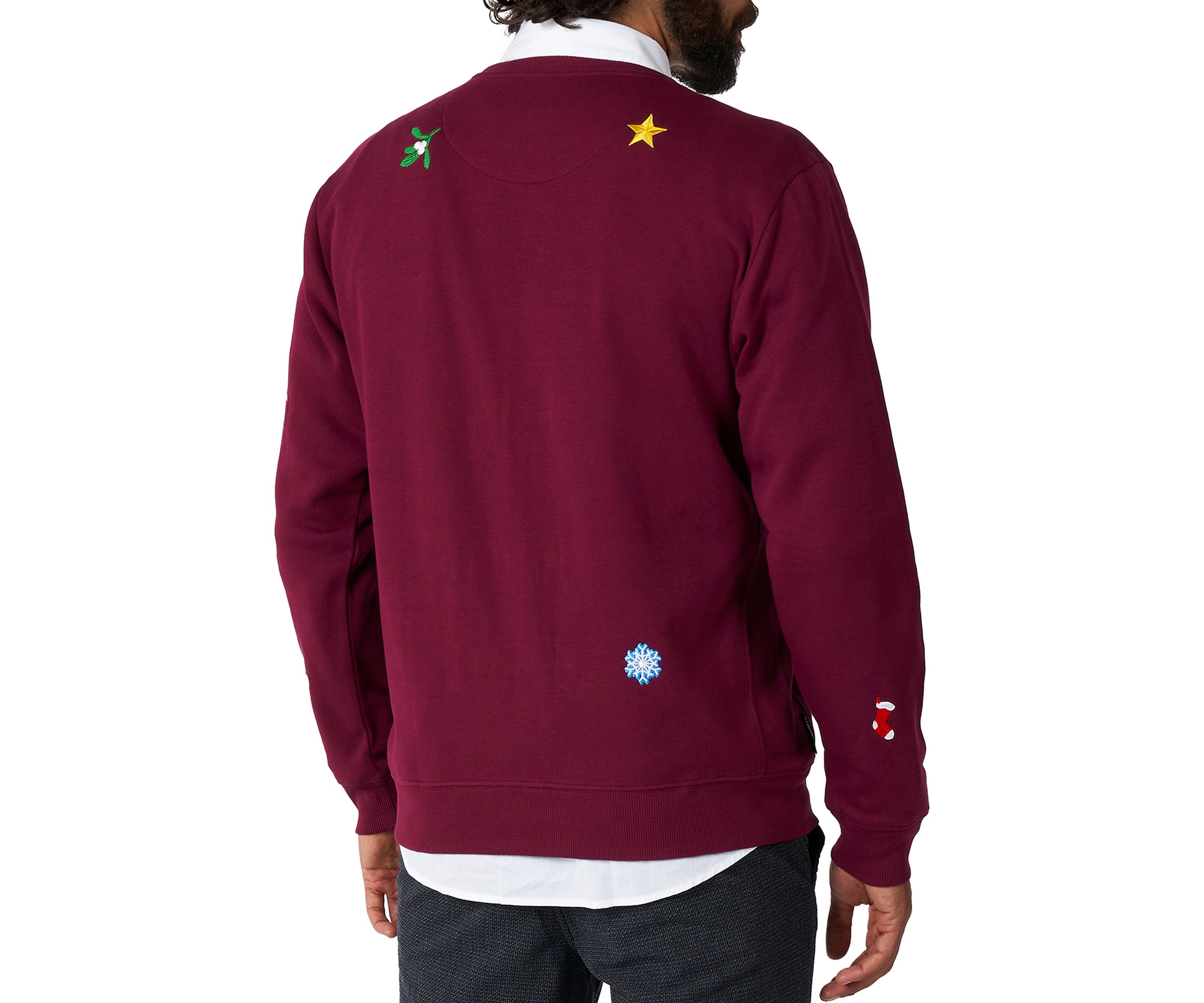 OppoSuits Deluxe Christmas Sweatshirt for Men - X- Mas Icons - Burgundy - With Stylish Christmas Icons - Long Sleeve - Crew Neck