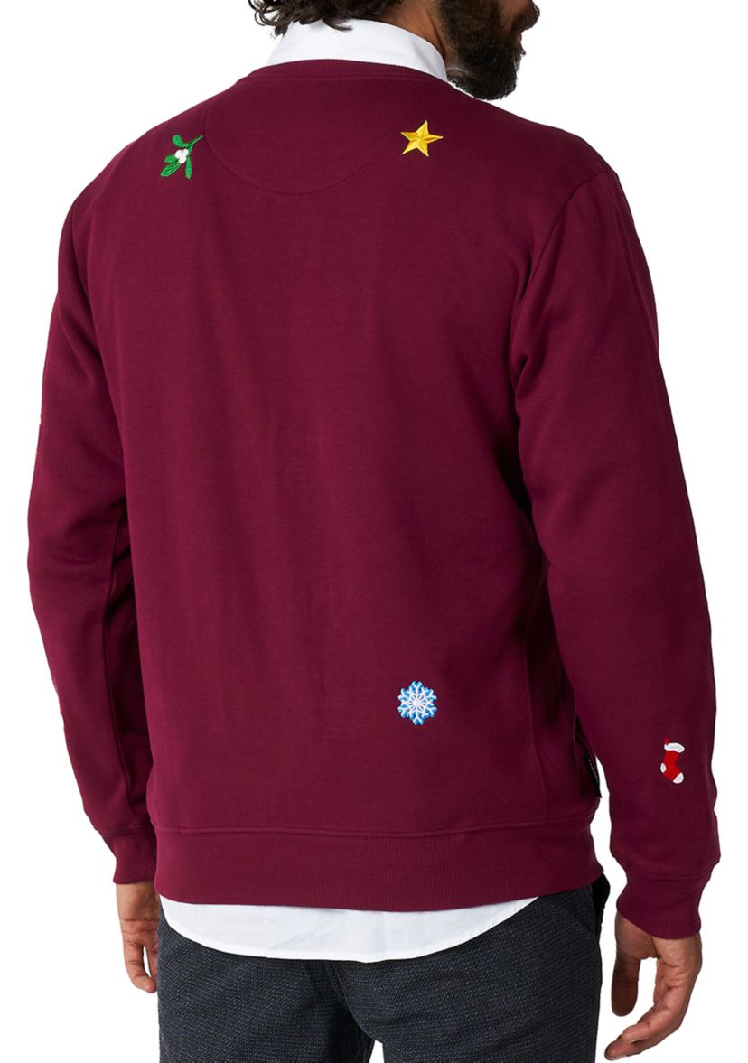 OppoSuits Deluxe Christmas Sweatshirt for Men - X- Mas Icons - Burgundy - With Stylish Christmas Icons - Long Sleeve - Crew Neck
