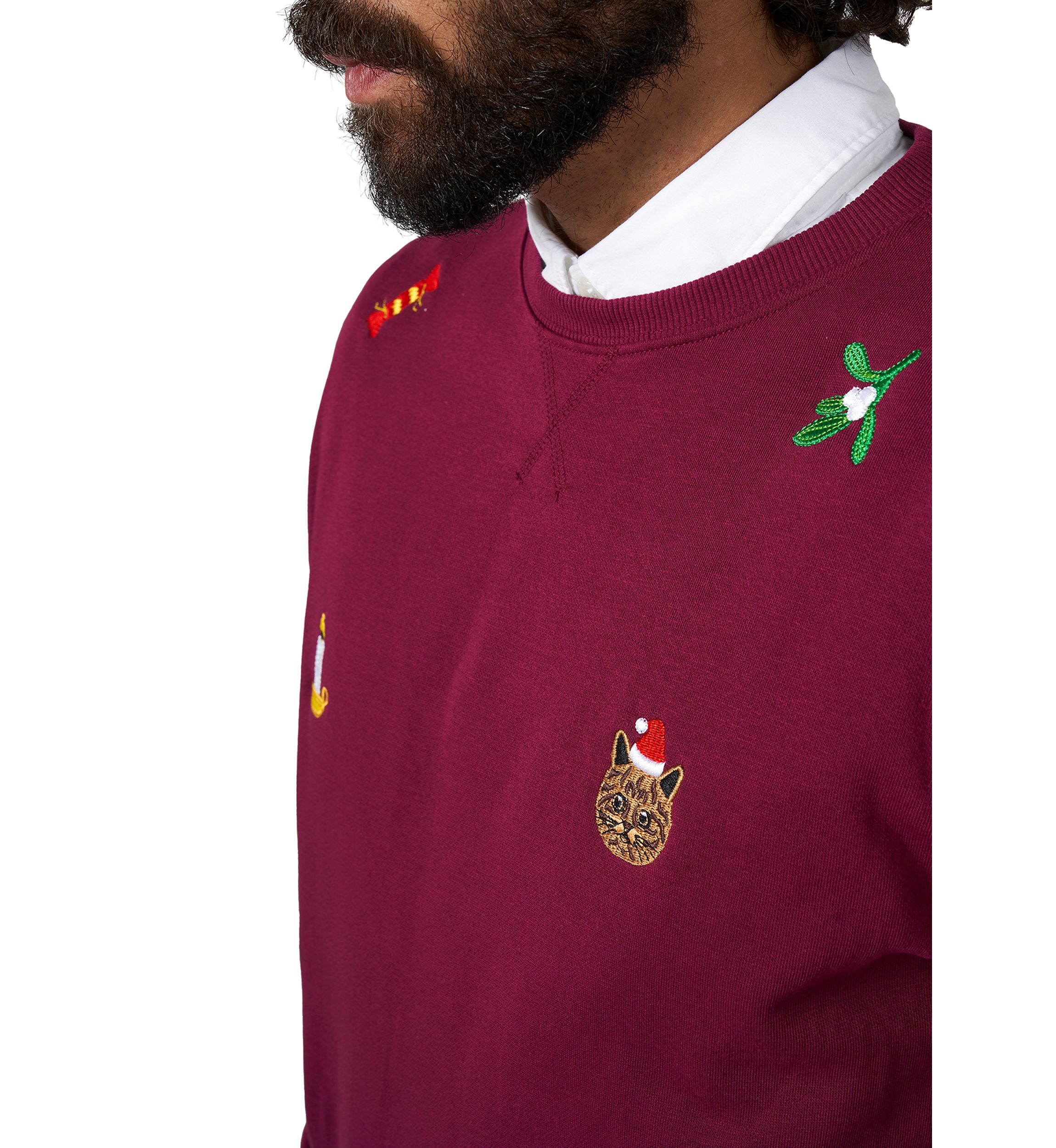 OppoSuits Deluxe Christmas Sweatshirt for Men - X- Mas Icons - Burgundy - With Stylish Christmas Icons - Long Sleeve - Crew Neck