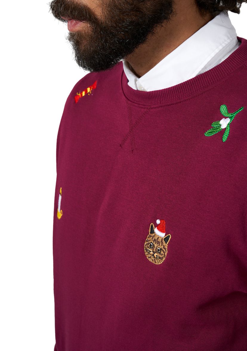 OppoSuits Deluxe Christmas Sweatshirt for Men - X- Mas Icons - Burgundy - With Stylish Christmas Icons - Long Sleeve - Crew Neck
