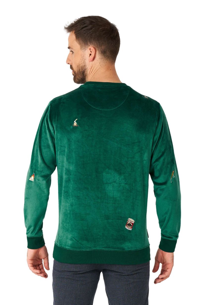 OppoSuits Deluxe - Mens Christmas Sweatshirt - Velvet Soft Pullover - Forest Green - X- Mas Outfit - Long Sleeve - Crew Neck