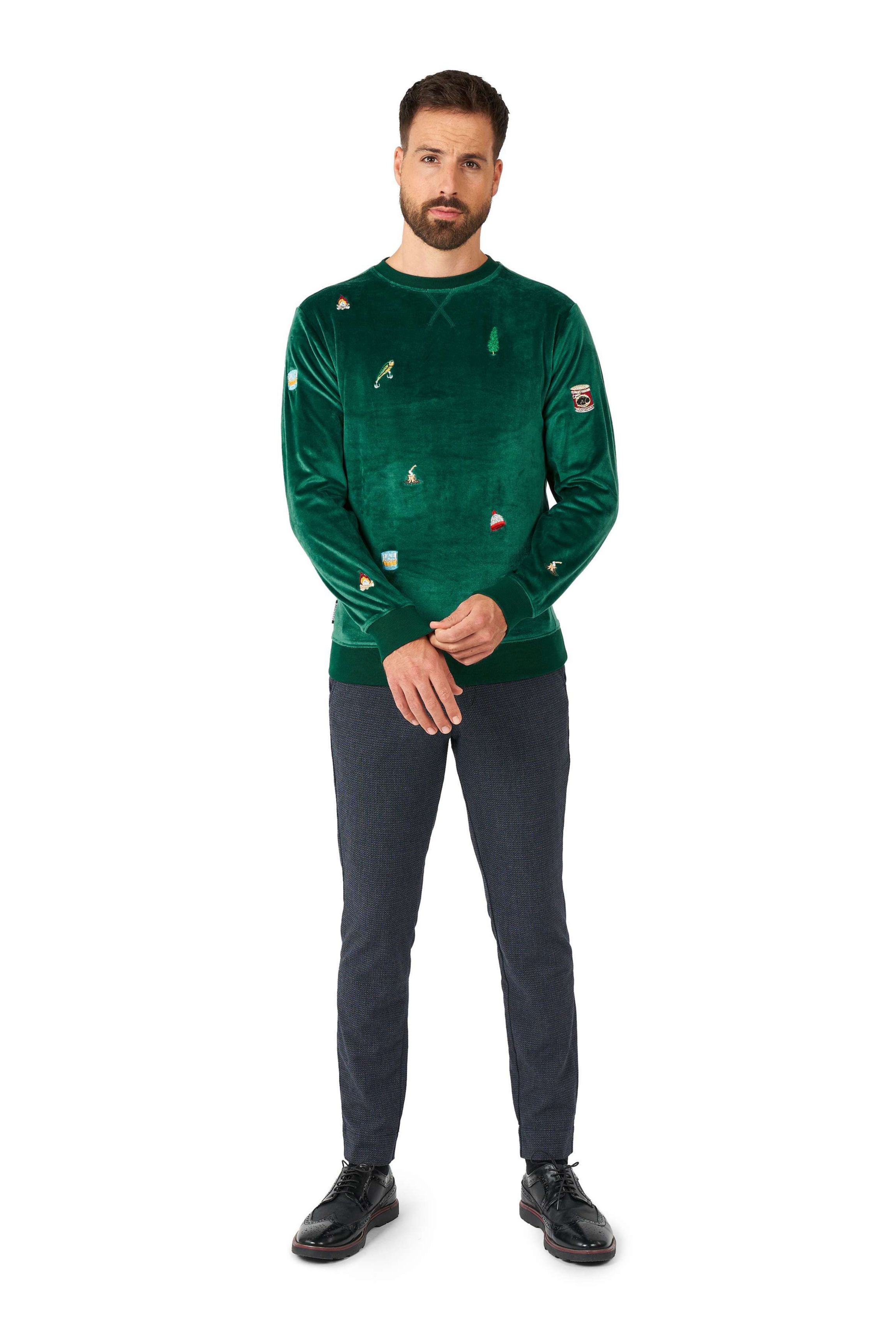 OppoSuits Deluxe - Mens Christmas Sweatshirt - Velvet Soft Pullover - Forest Green - X- Mas Outfit - Long Sleeve - Crew Neck