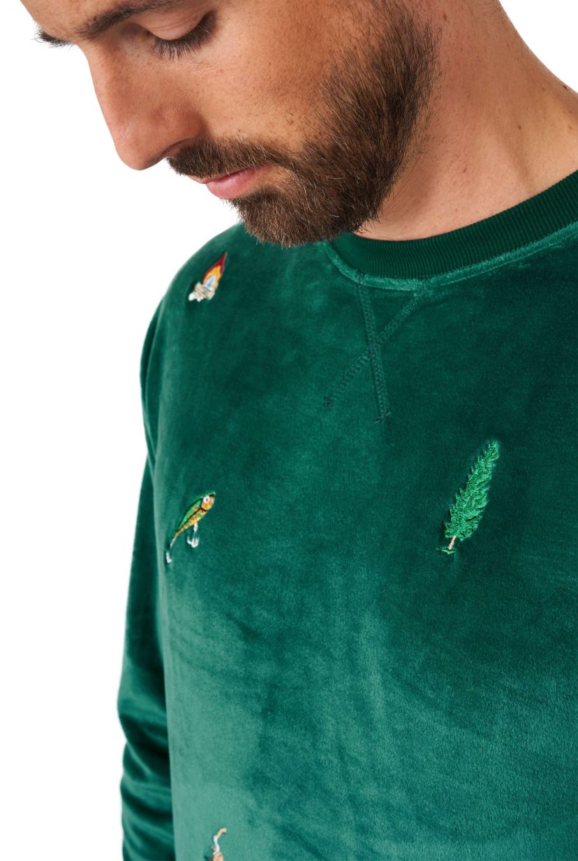 OppoSuits Deluxe - Mens Christmas Sweatshirt - Velvet Soft Pullover - Forest Green - X- Mas Outfit - Long Sleeve - Crew Neck
