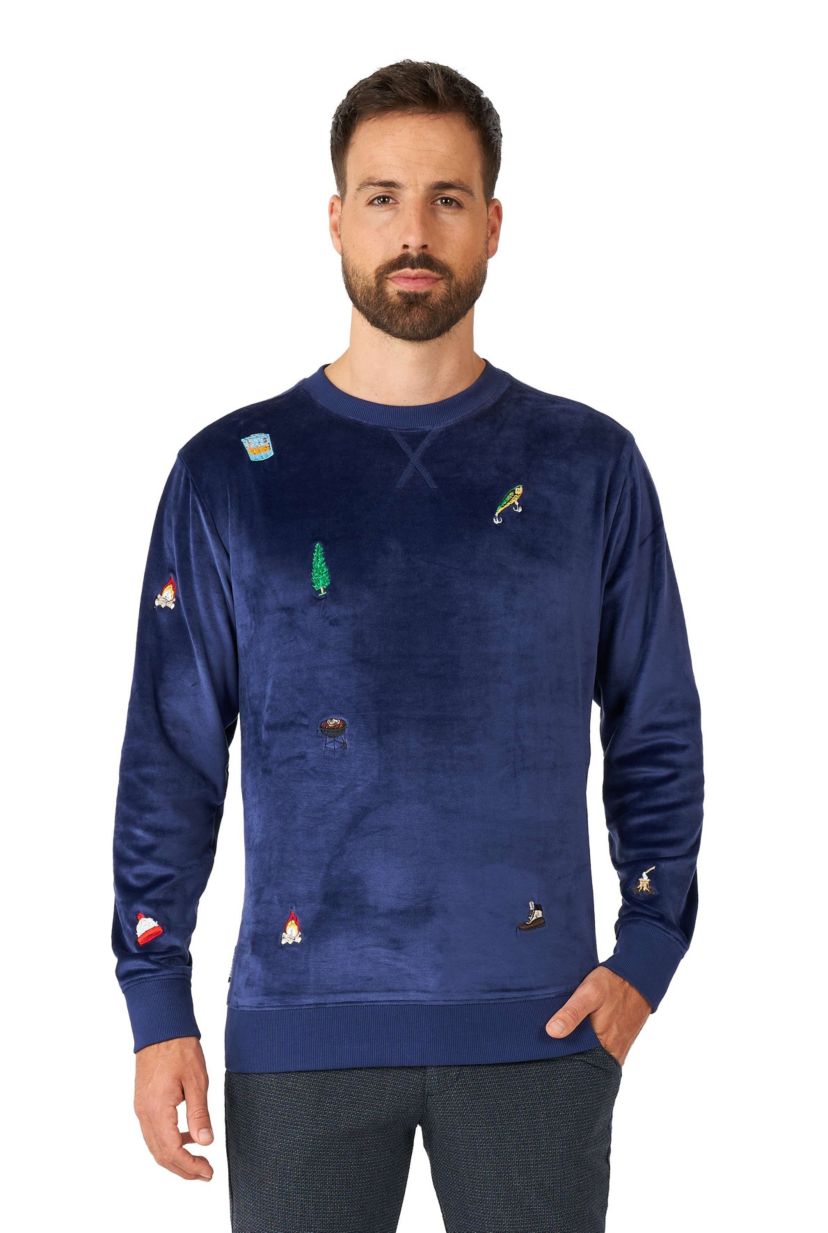 OppoSuits Deluxe - Mens Christmas Sweatshirt - Velvet Soft Pullover - Navy Blue - X- Mas Outfit - Long Sleeve - Crew Neck