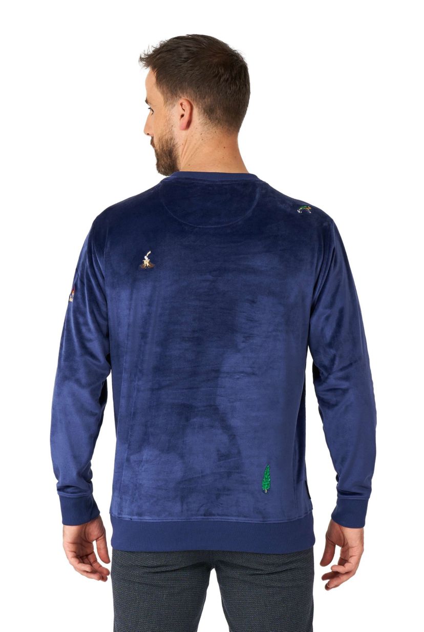 OppoSuits Deluxe - Mens Christmas Sweatshirt - Velvet Soft Pullover - Navy Blue - X- Mas Outfit - Long Sleeve - Crew Neck