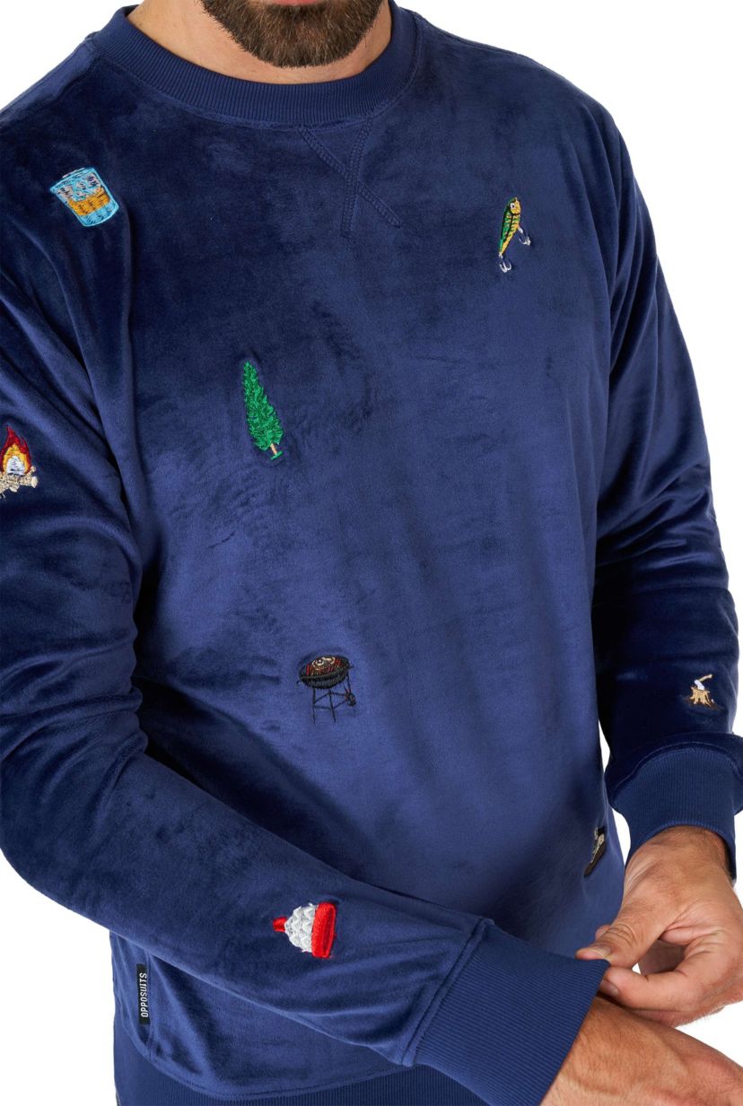 OppoSuits Deluxe - Mens Christmas Sweatshirt - Velvet Soft Pullover - Navy Blue - X- Mas Outfit - Long Sleeve - Crew Neck