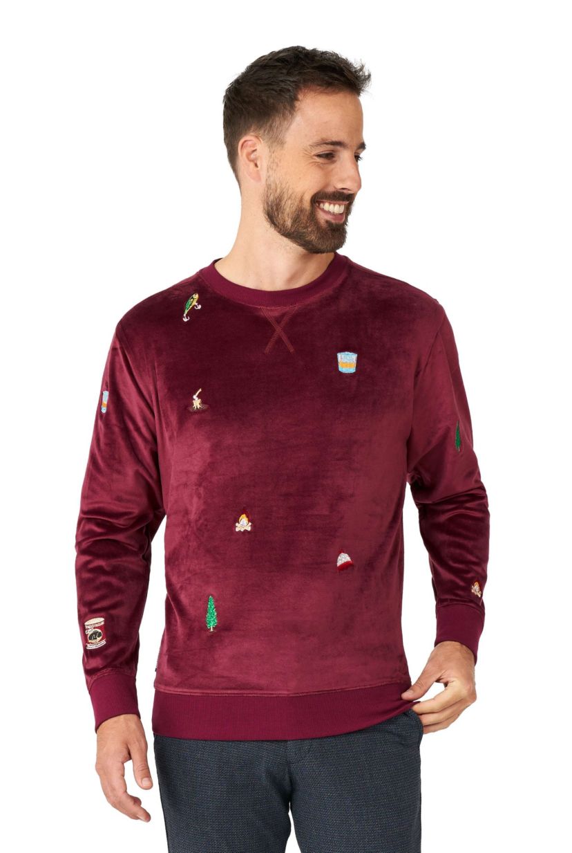 OppoSuits Deluxe - Mens Christmas Sweatshirt - Velvet Soft Pullover - Burgundy Red - X- Mas Outfit - Long Sleeve - Crew Neck