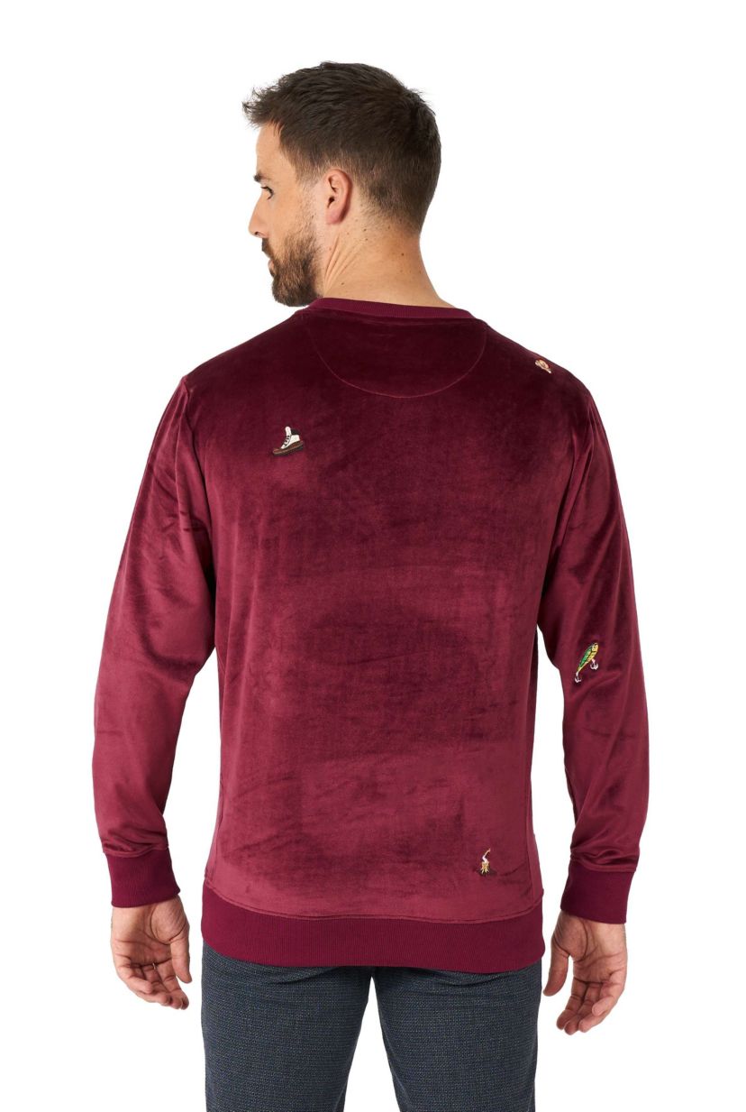 OppoSuits Deluxe - Mens Christmas Sweatshirt - Velvet Soft Pullover - Burgundy Red - X- Mas Outfit - Long Sleeve - Crew Neck