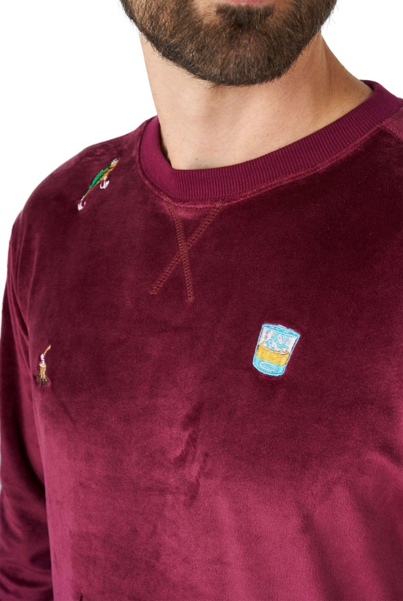 OppoSuits Deluxe - Mens Christmas Sweatshirt - Velvet Soft Pullover - Burgundy Red - X- Mas Outfit - Long Sleeve - Crew Neck