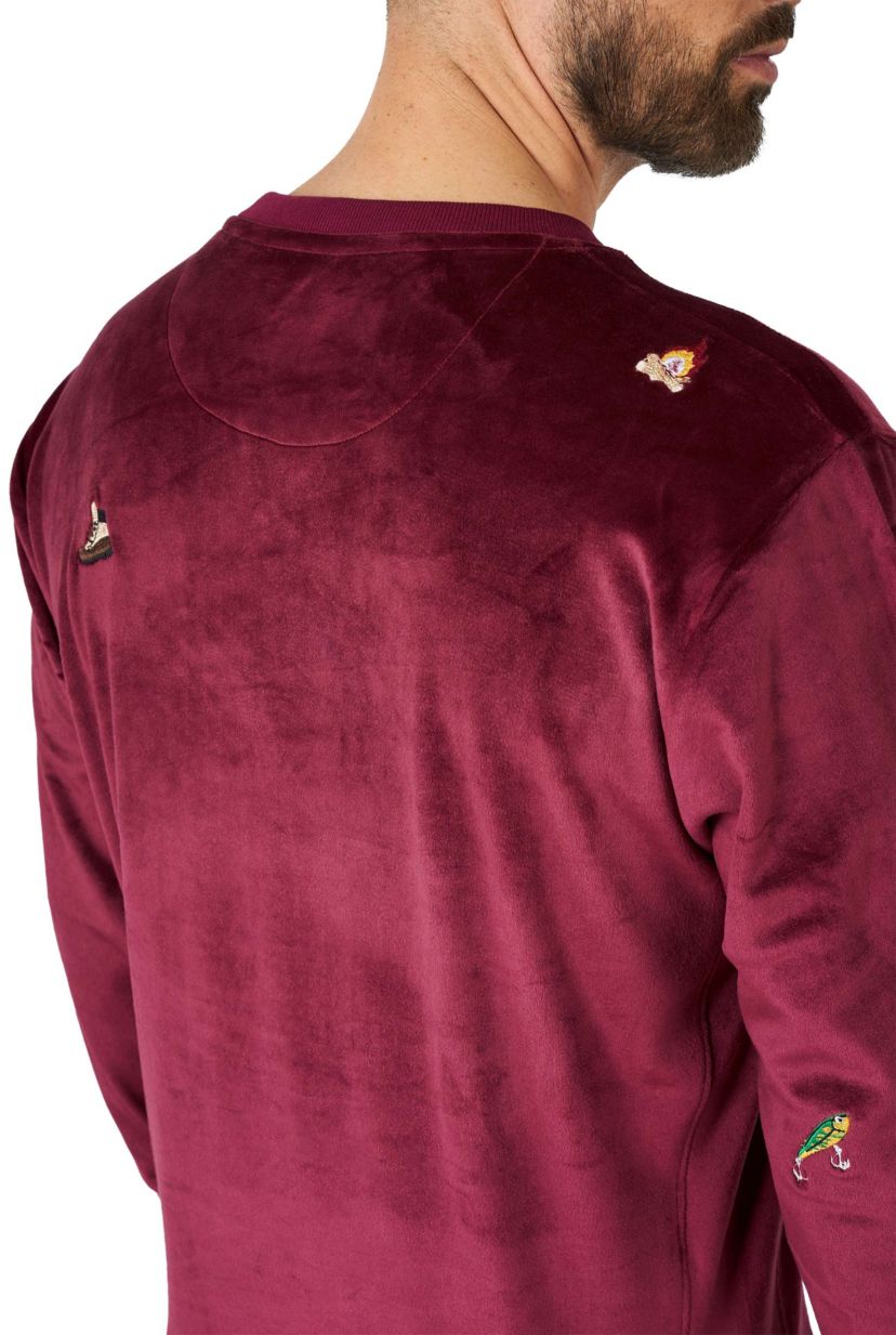 OppoSuits Deluxe - Mens Christmas Sweatshirt - Velvet Soft Pullover - Burgundy Red - X- Mas Outfit - Long Sleeve - Crew Neck