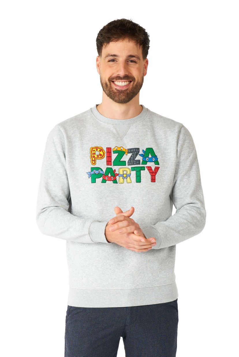 OppoSuits Mens Sweatshirt - Tmnt Pizza Time - Grey