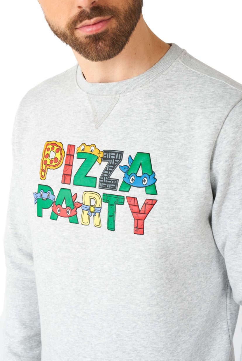 OppoSuits Mens Sweatshirt - Tmnt Pizza Time - Grey