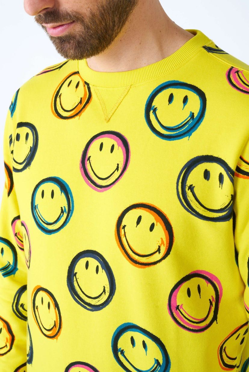 OppoSuits Mens Sweatshirt - Smiley Smudge - Yellow