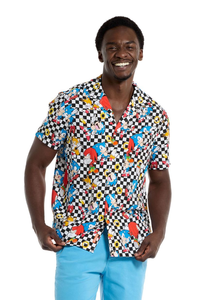 OppoSuits Mens Hawaiian Shirt - Short Sleeve Shirt - Sonic Retro