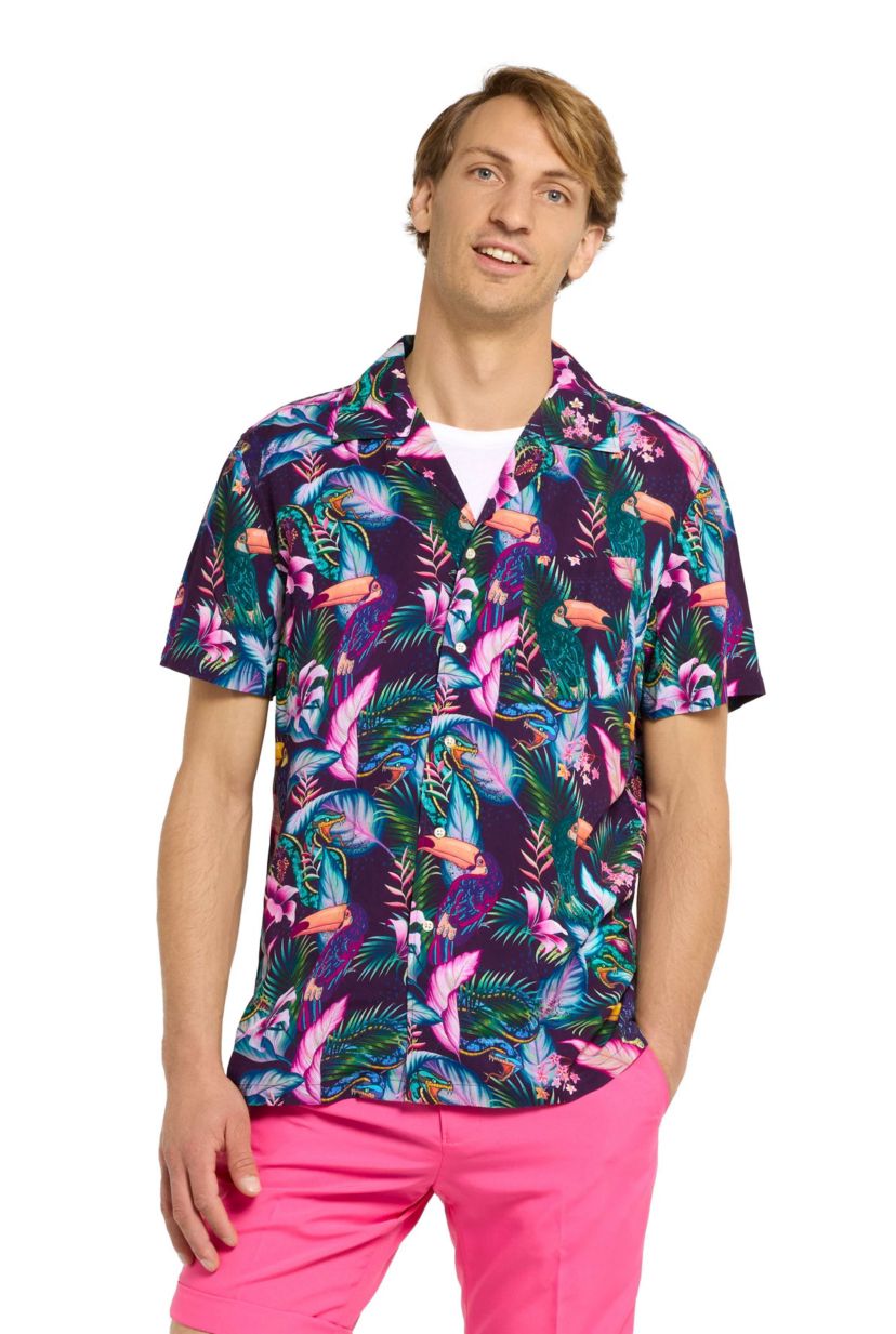 OppoSuits Mens Hawaiian Shirt - Short Sleeve Shirt - Night Jungle