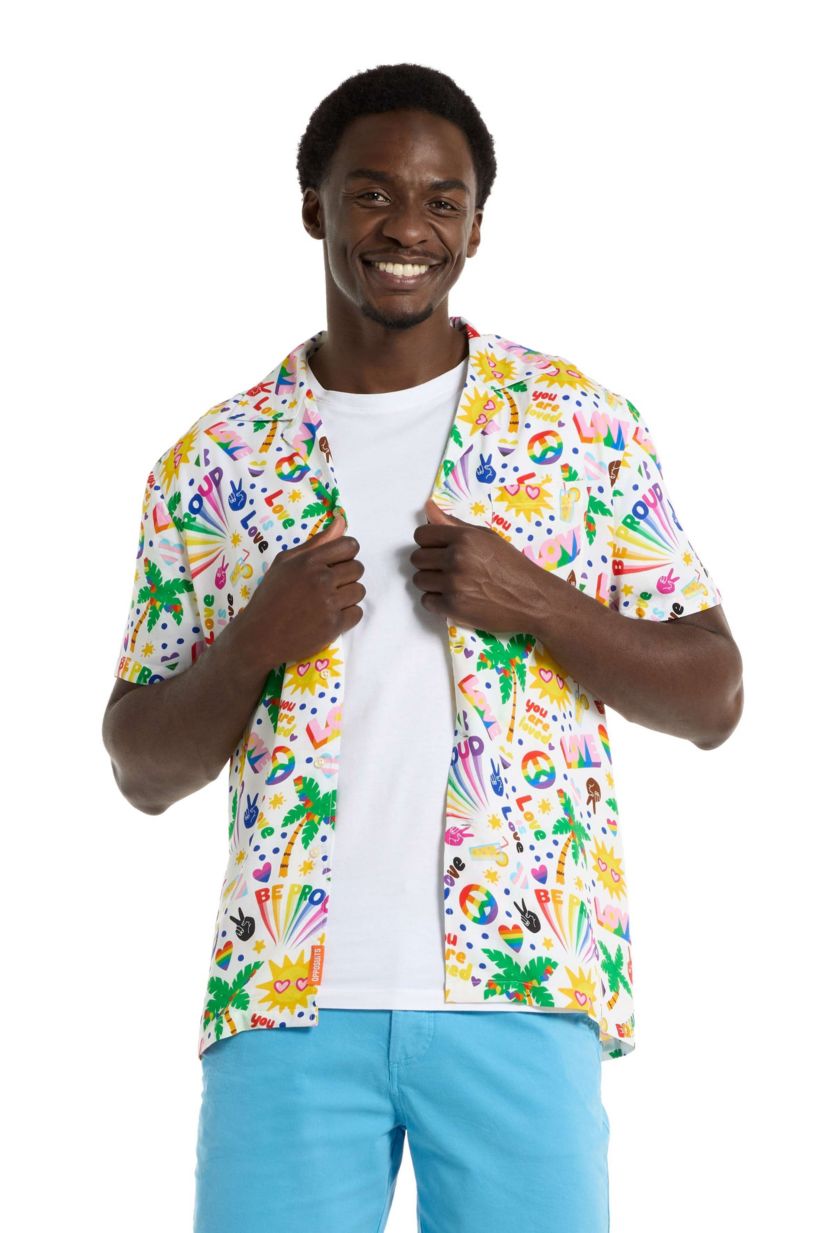 OppoSuits Mens Hawaiian Shirt - Short Sleeve Shirt - Tropic Rainbow Icons