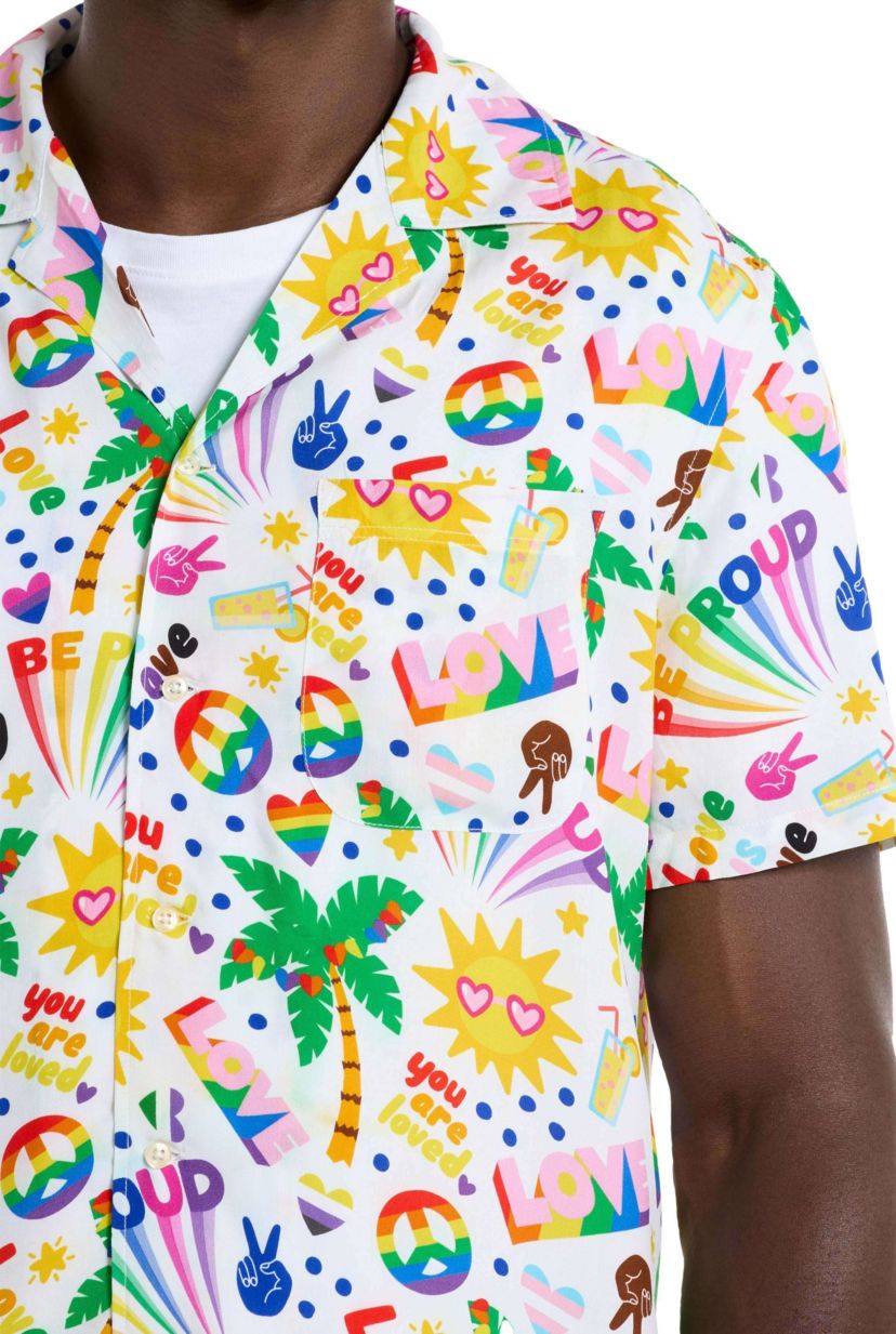 OppoSuits Mens Hawaiian Shirt - Short Sleeve Shirt - Tropic Rainbow Icons