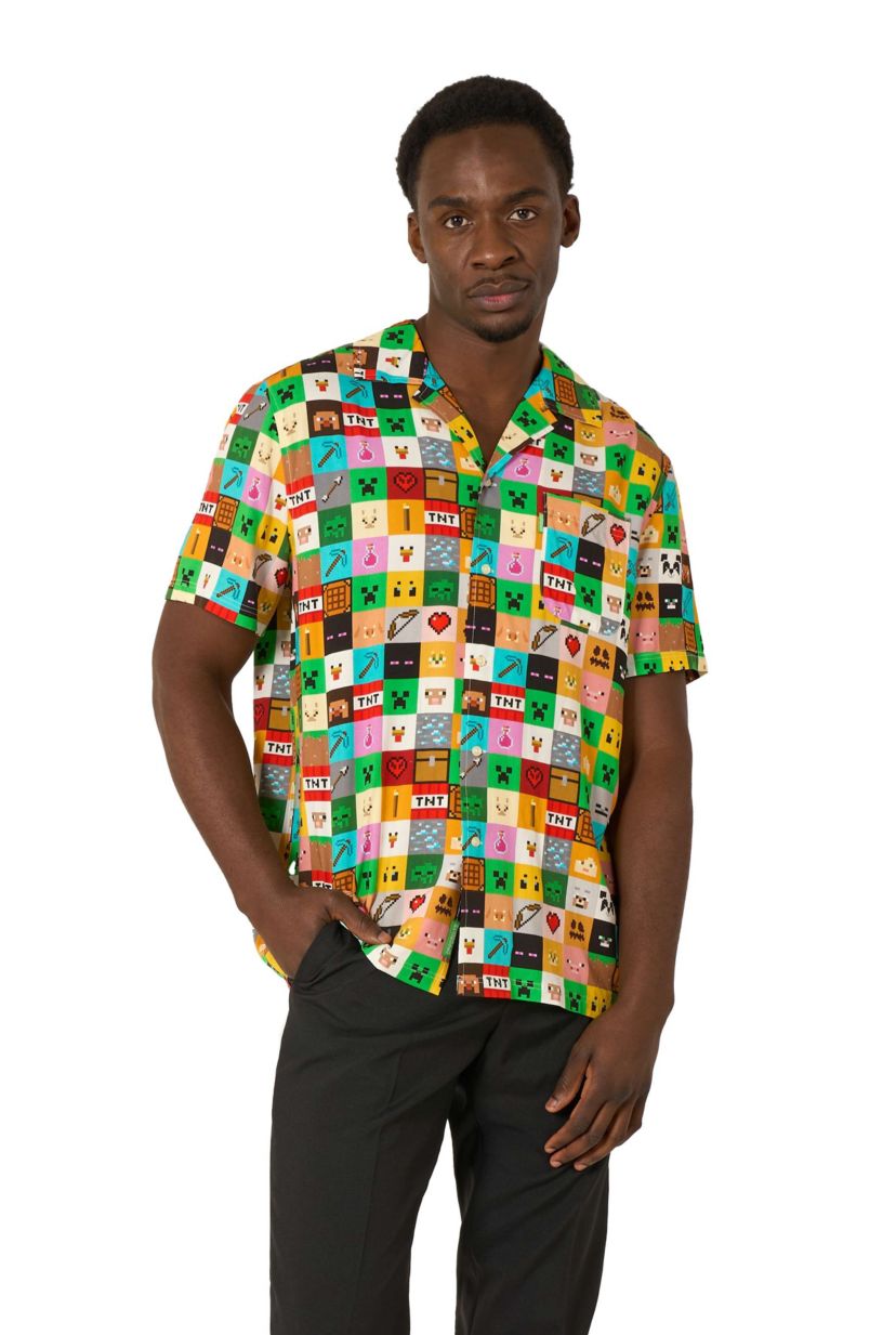 OppoSuits Mens Hawaiian Shirt - Short Sleeve Shirt - Minecraft