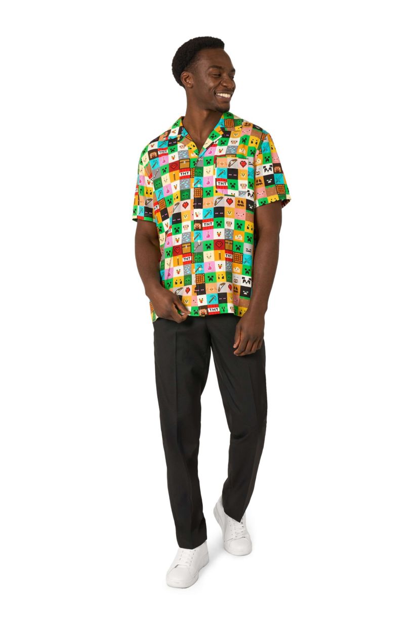 OppoSuits Mens Hawaiian Shirt - Short Sleeve Shirt - Minecraft