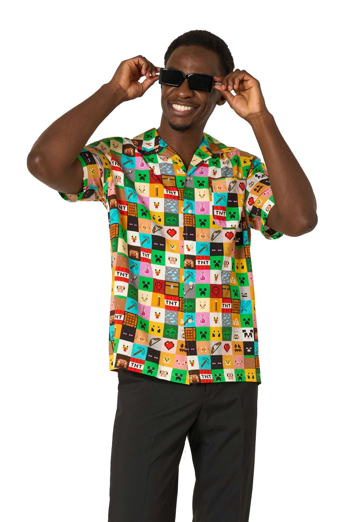 OppoSuits Mens Hawaiian Shirt - Short Sleeve Shirt - Minecraft