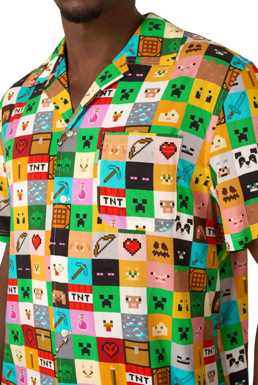 OppoSuits Mens Hawaiian Shirt - Short Sleeve Shirt - Minecraft